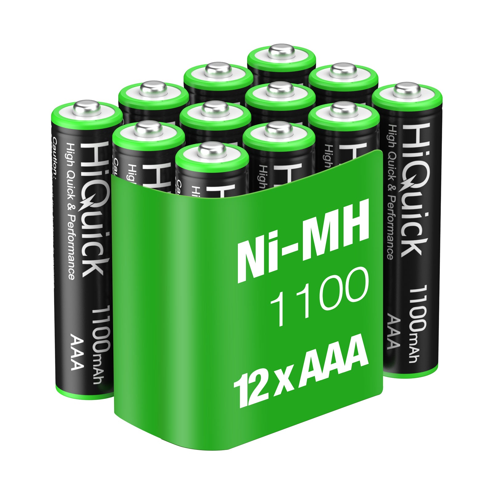 HiQuick 12 Pack AAA Rechargeable Batteries 1100mAh Ni-MH Pre-Charged (1.2V) - High Capacity AAAs for Household Electronics, Digital Cameras, Toys & More - Perfect for Remote Controls, Flashlights & Wireless Devices