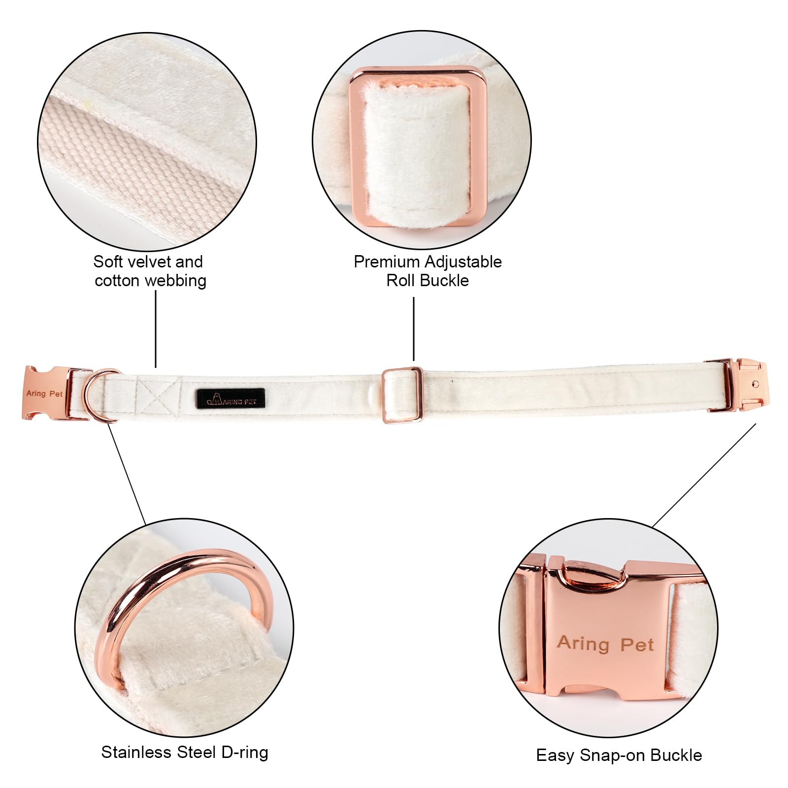 ARING PET Velvet Dog Collar with Detachable Bowtie - White Wedding Soft Dog Collar for Small Dogs - Perfect for Weddings, Parties & Special Occasions