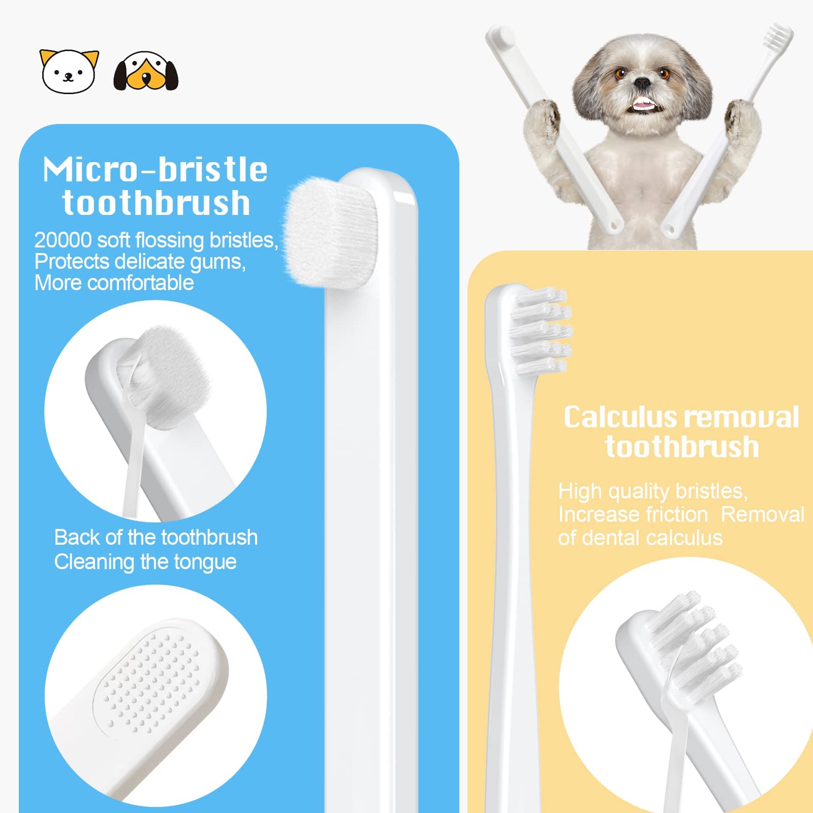 Small Dog Toothbrush Kit - Puppy Dental Care Set with Soft White Bristles for Gentle Teeth Cleaning | Perfect for Small Breeds & Puppies | At-Home Dog Oral Hygiene Solution for Fresh Breath & Healthy Gums