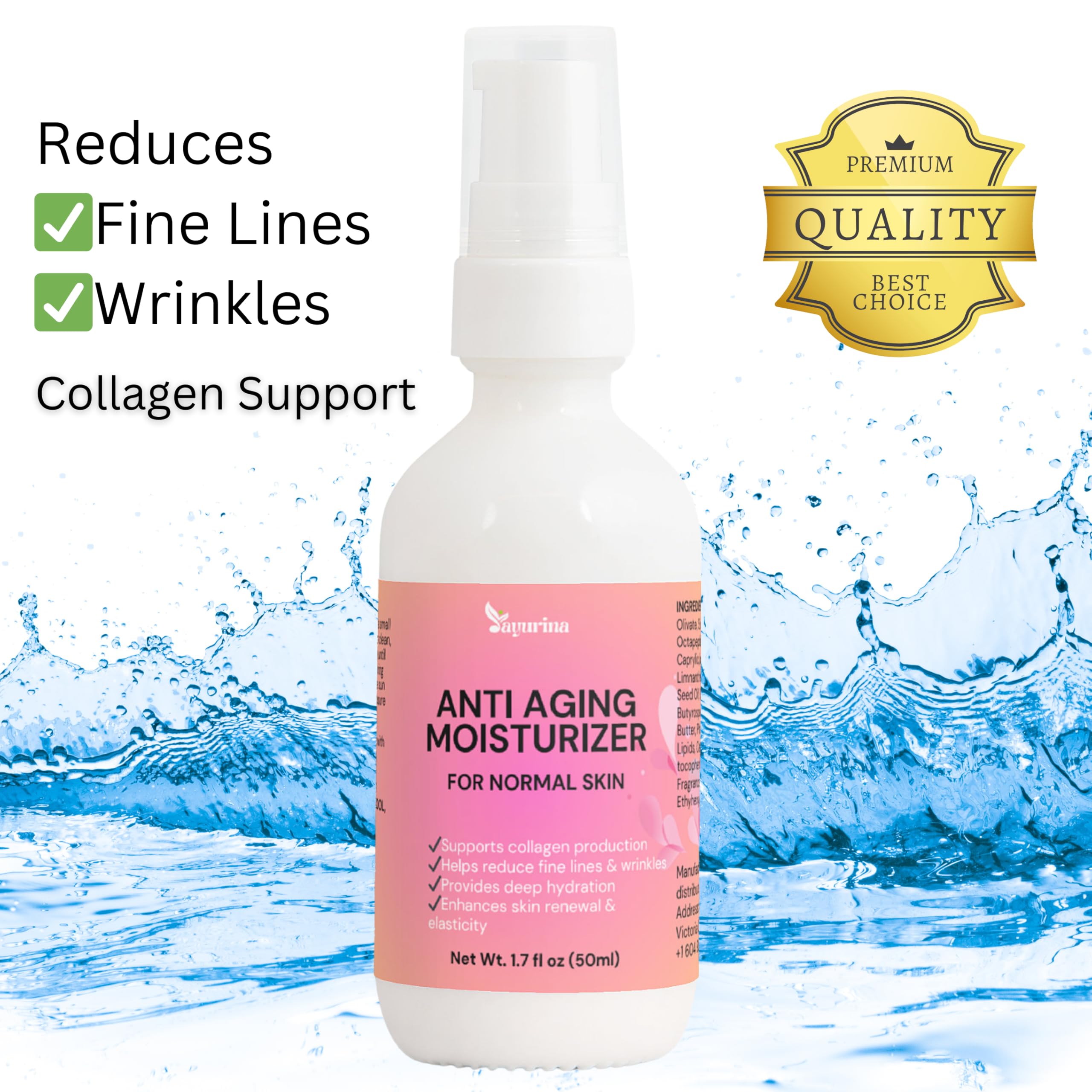 Best Anti-Aging Face Cream with Collagen & Retinol - Ayurina Hydrating Moisturizer for Wrinkles, Fine Lines & Skin Renewal - 1.7 fl oz - Perfect for Night Routine & Daily Skincare