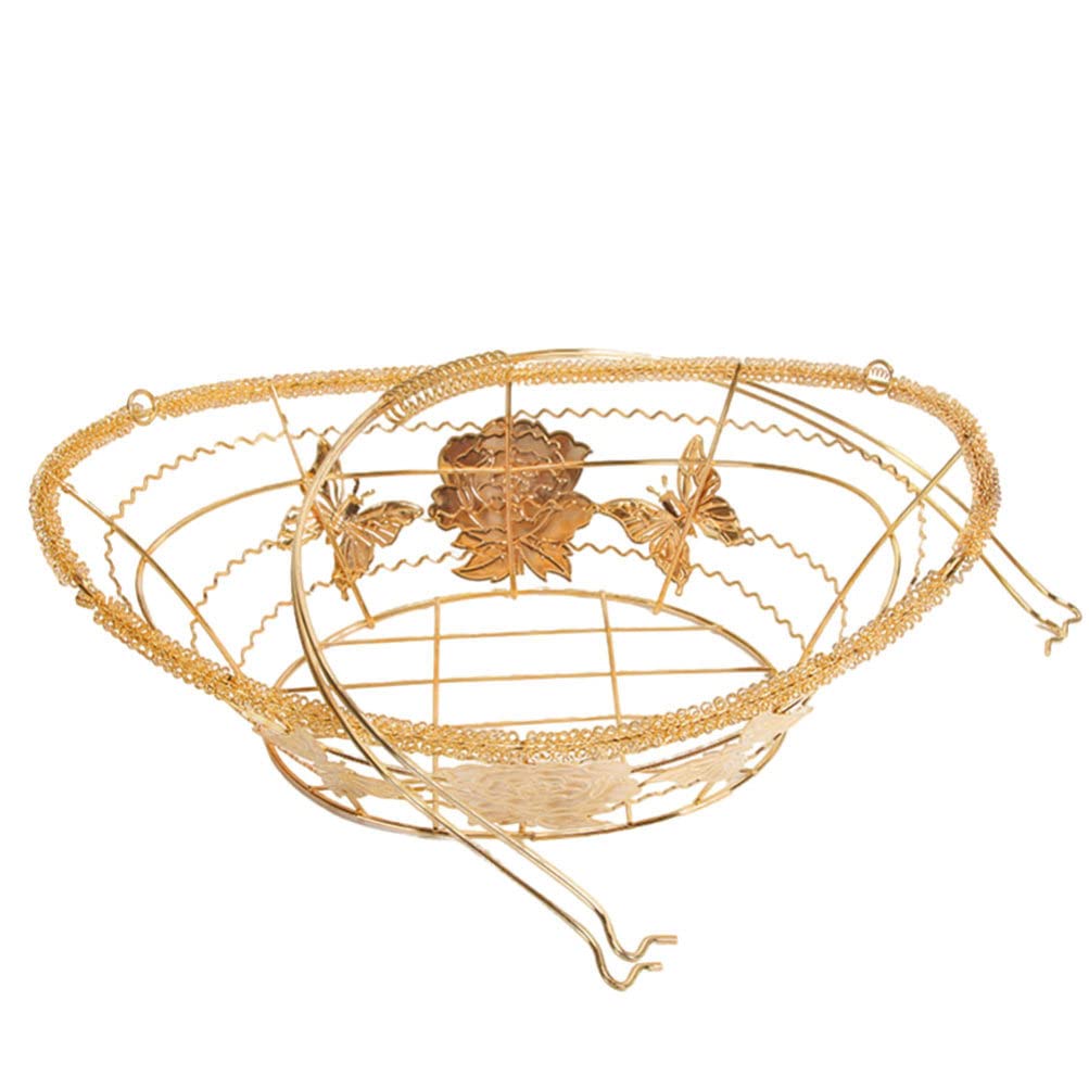 Nordic Style Metal Wire Fruit Basket - Golden Iron Storage Basket for Fruits, Bread & Kitchen Countertop Decor | Modern Kitchen Organizer & Dining Table Centerpiece