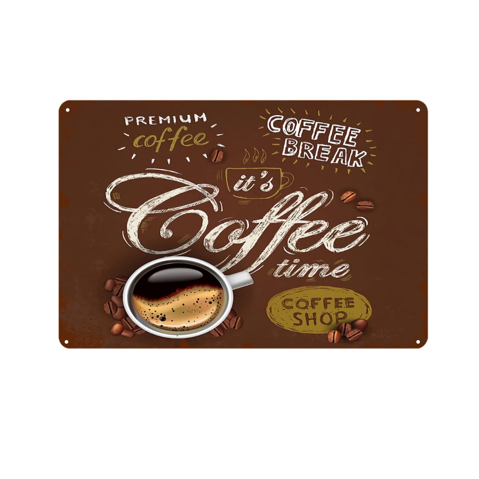 Vintage Metal Coffee Sign - Rustic Café Wall Decor for Home, Bar & Bookstore - 8x12 Inches (194GZZPCOFFEE-74) - Perfect for Coffee Shop, Kitchen & Man Cave Decor