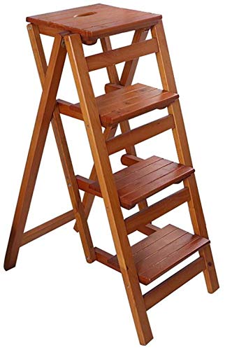 4-Step Folding Wooden Step Stool for Home, Indoor Climbing Stool, Portable Dining Chair & Garden Tool Stand - Perfect for Kitchen, Bathroom, and Outdoor Use