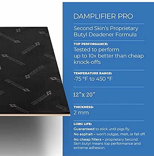 Premium Second Skin Damplifier Pro Car Sound Deadening Material (2mm) – Butyl Rubber Auto Sound Deadener Mat (30 Sq Ft, 18 Sheets) – Made in USA – Reduce Road Noise & Improve Audio Quality for Cars, Trucks, SUVs