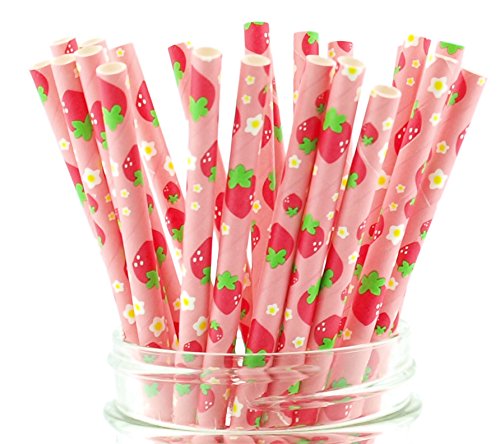 Food With Fashion Strawberry Party Straws - Eco-Friendly Disposable Paper Drinking Straws for Parties, 25 Pack | Perfect for Birthday Celebrations, Baby Showers & Summer Beverages