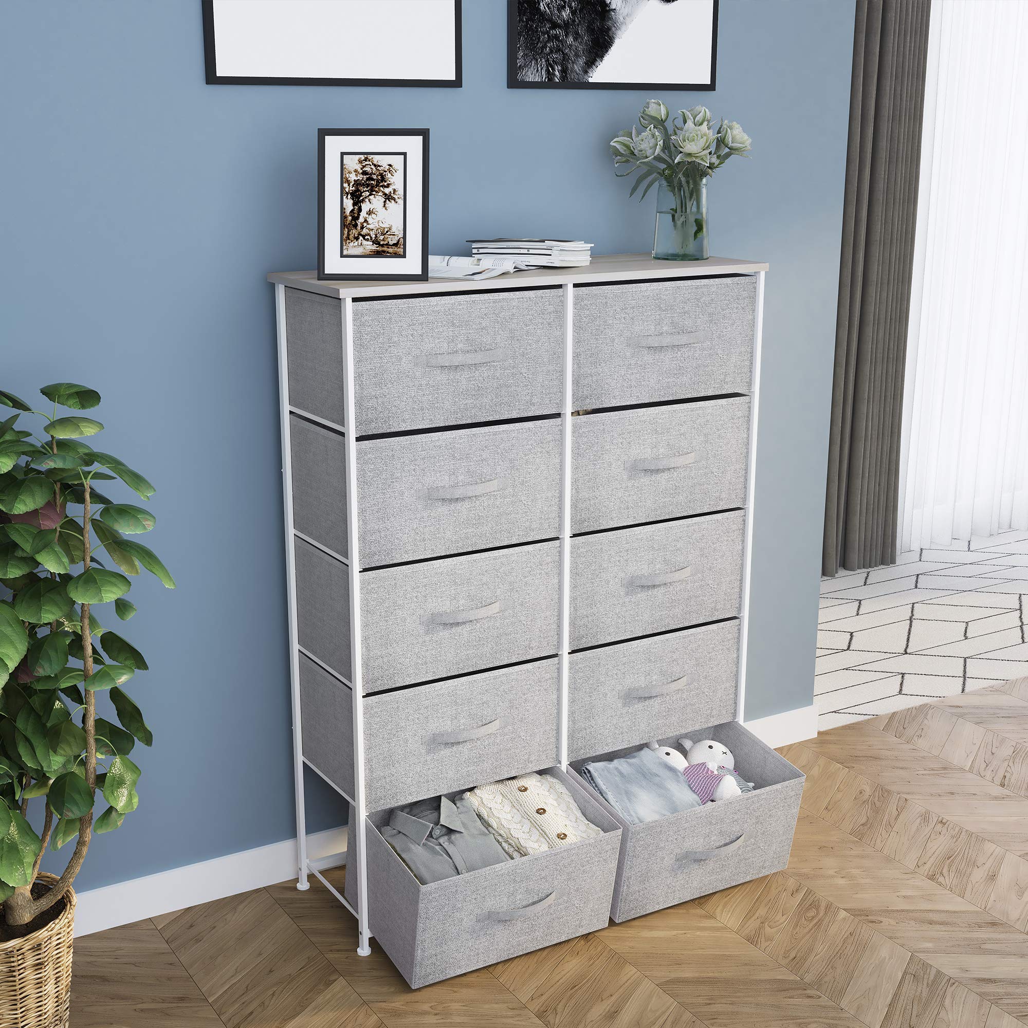 YITAHOME 10-Drawer Fabric Storage Tower Organizer - Foldable Closet Dresser for Bedroom, Living Room, Nursery & Office - Space-Saving Grey Storage Unit (8 Drawers, Light Grey) - Perfect for Clothes, Toys & Home Organization