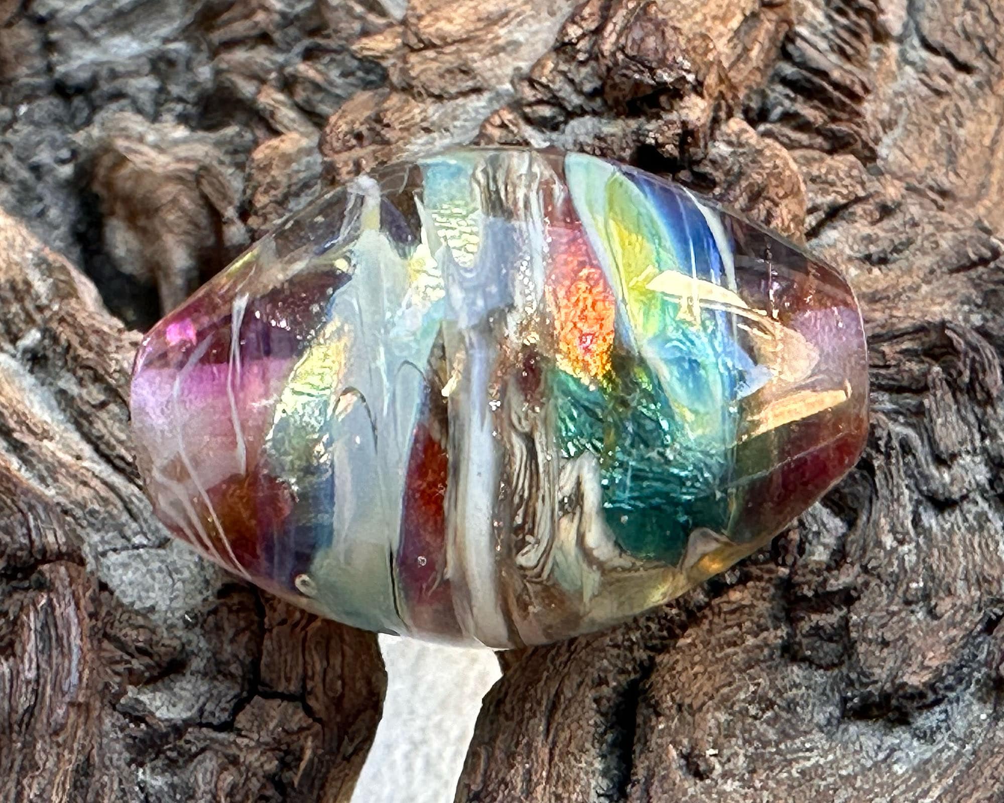 Handmade Rainbow Shimmer Lampwork Glass Focal Bead - SRA Certified Artisan Jewelry Component for Necklaces, Bracelets & DIY Crafting