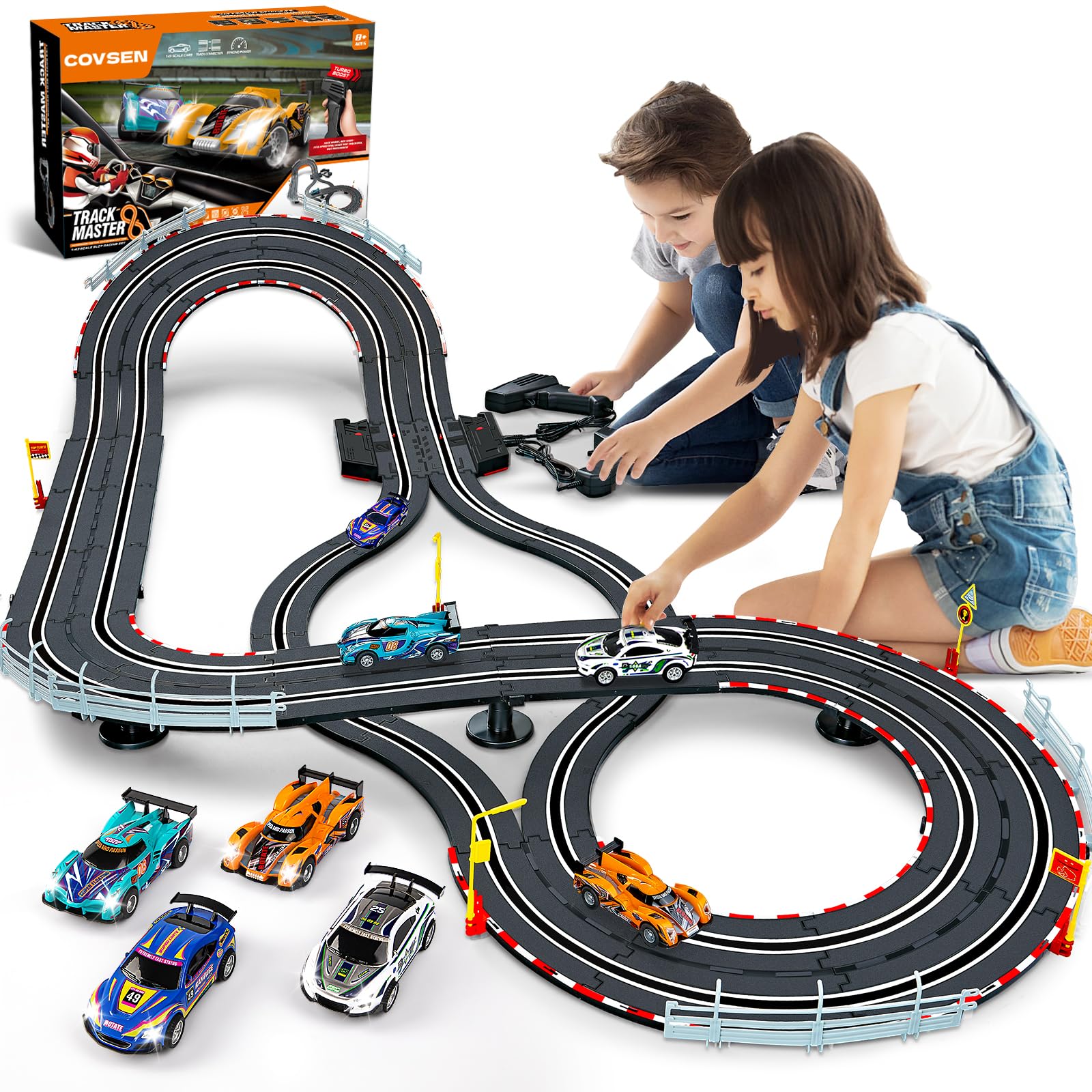 Electric Slot Car Race Track Set for Kids - 4 Slot Cars, Dual Racing Track & 2 Hand Controllers - RC Racing Toy for Boys & Girls Ages 8-12 - Perfect Birthday Gift for Indoor Racing Fun & Family Game Nights