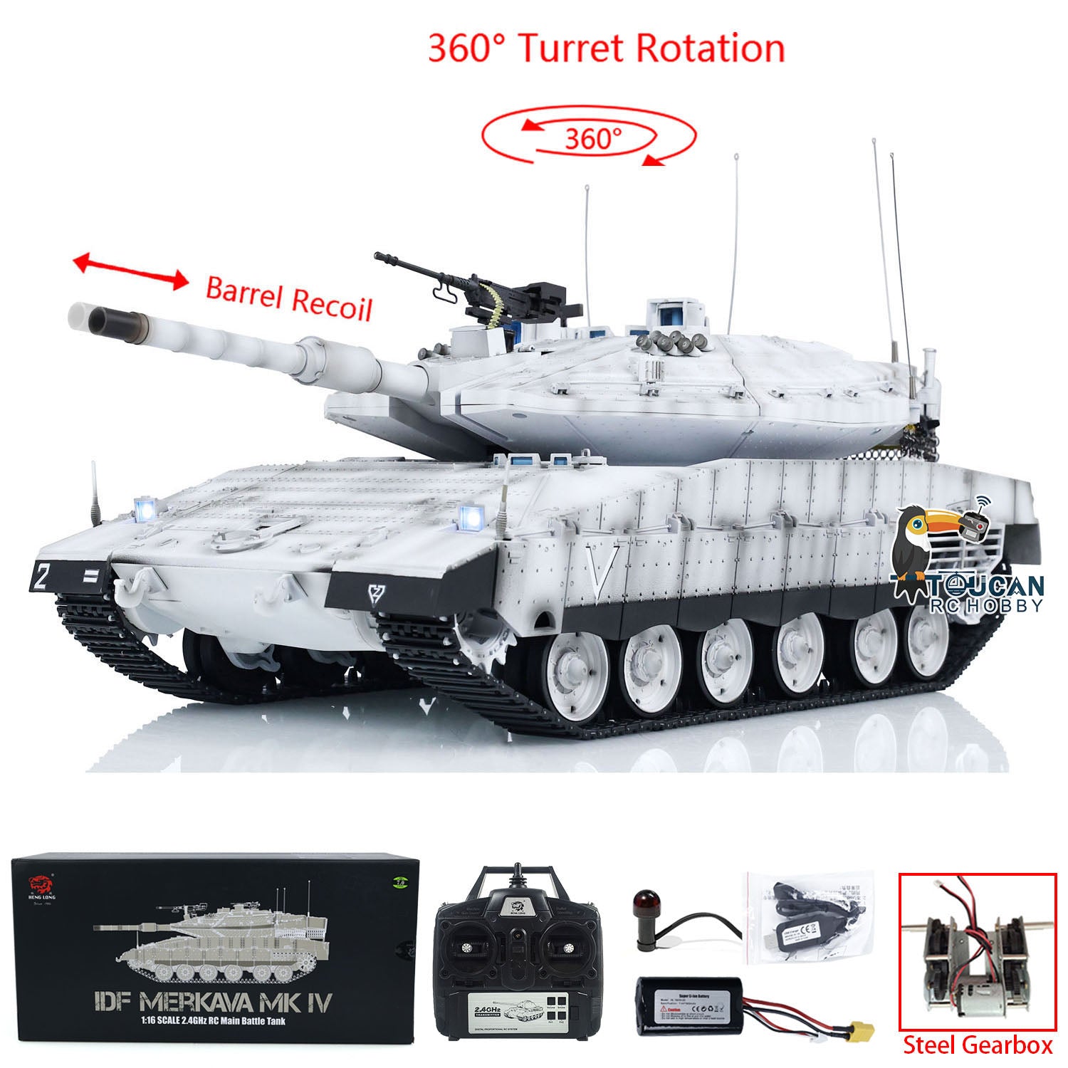 1/16 Heng Long 3958 RC Tank - IDF Merkava MK IV Metal Gearbox Military Vehicle with Radio Control | Collectible Model for Hobbyists & Battle Simulation Scenes