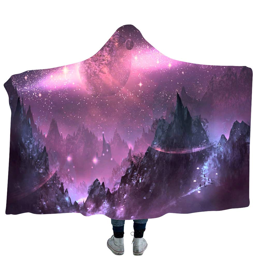 WSHINE Outer Space Purple Hooded Blanket with Planets & Galaxy Stars - 50
