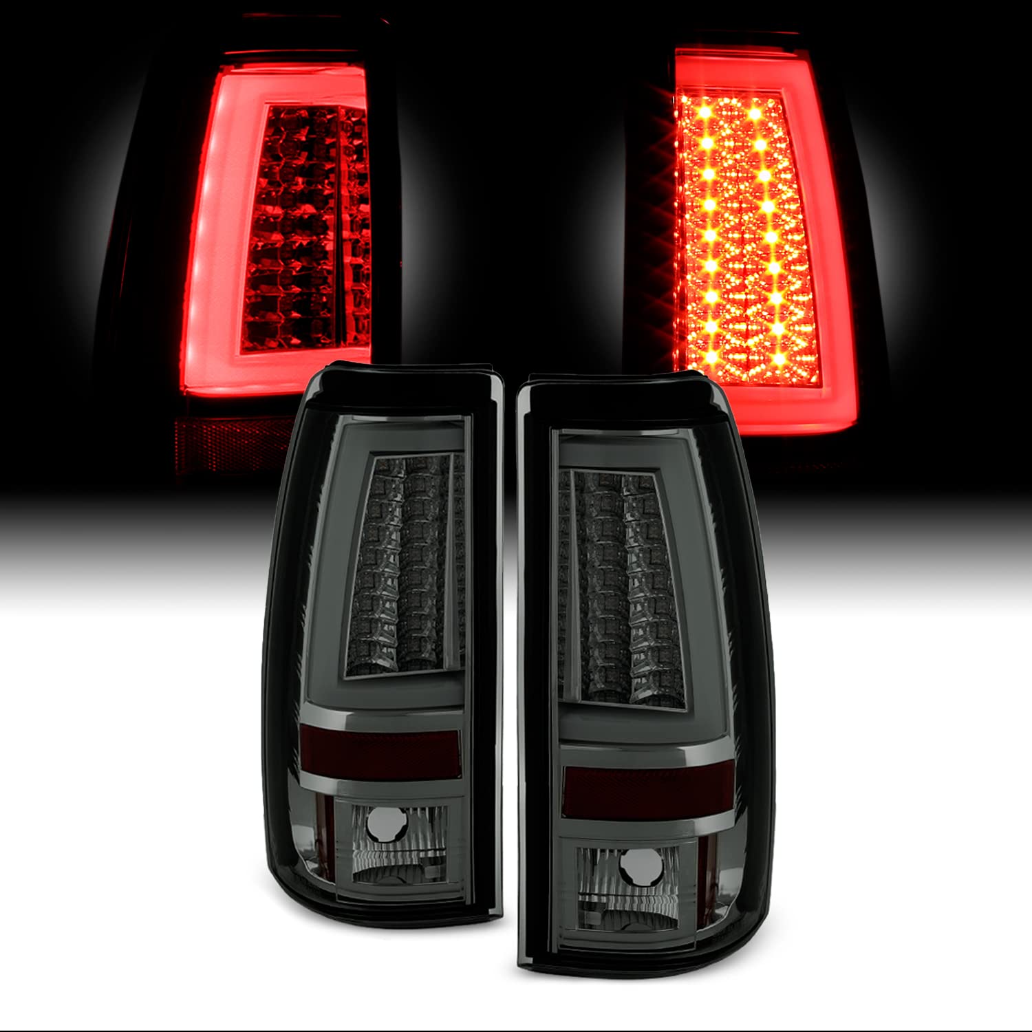 AKKON Smoked V2 LED Tube Tail Lights & Brake Lamps for 1999-2002 Chevy Silverado 1500/2500 & 1999-2006 GMC Sierra Pickup Truck - Durable & Stylish Upgrade for Night Driving & Enhanced Visibility