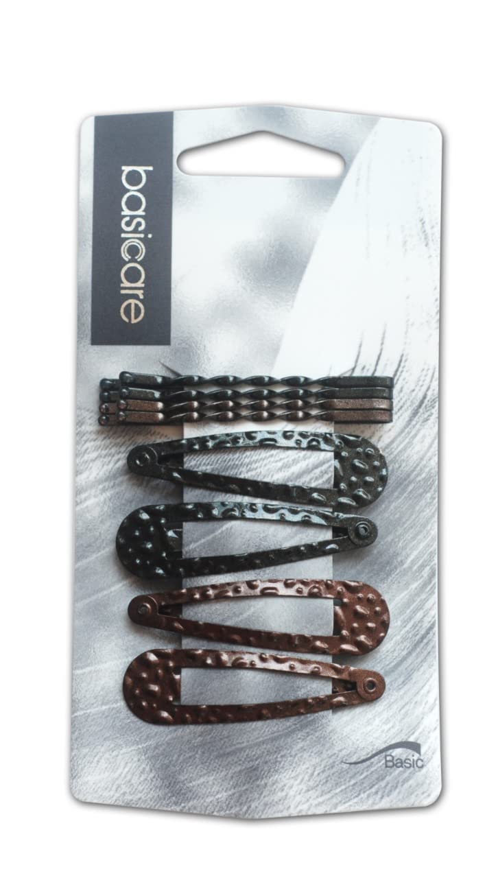 Basicare 4-Pack Snap Hair Clips + 4 Bobby Pins Set - Non-Slip Metal Hair Barrettes for Women, Girls & Kids - Perfect for School, Work, Parties & Everyday Hairstyles
