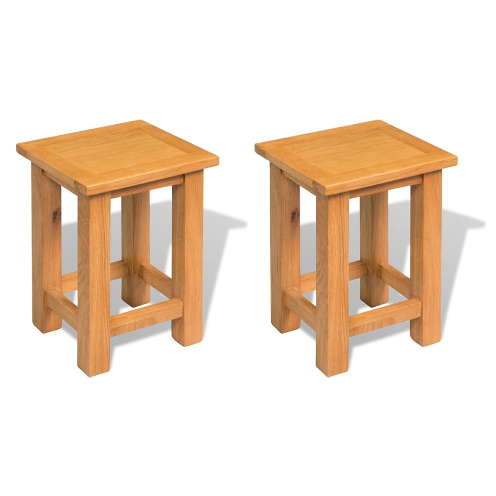 Solid Oak Wood Coffee Table Set - 2 Piece Side Tables (10.6