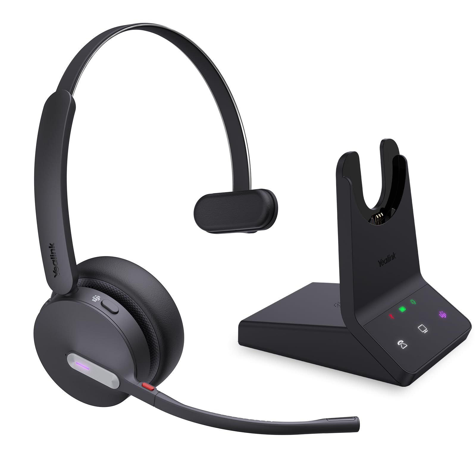 Yealink WH64 Teams Mono DECT & Bluetooth Wireless Headset - Microsoft Certified with 606ft Range, 3X Noise Cancelling Mic, 26H Talk Time - Compatible with Office Desk IP Phone, PC & Computer - Perfect for Remote Work, Call Centers & Business Communications