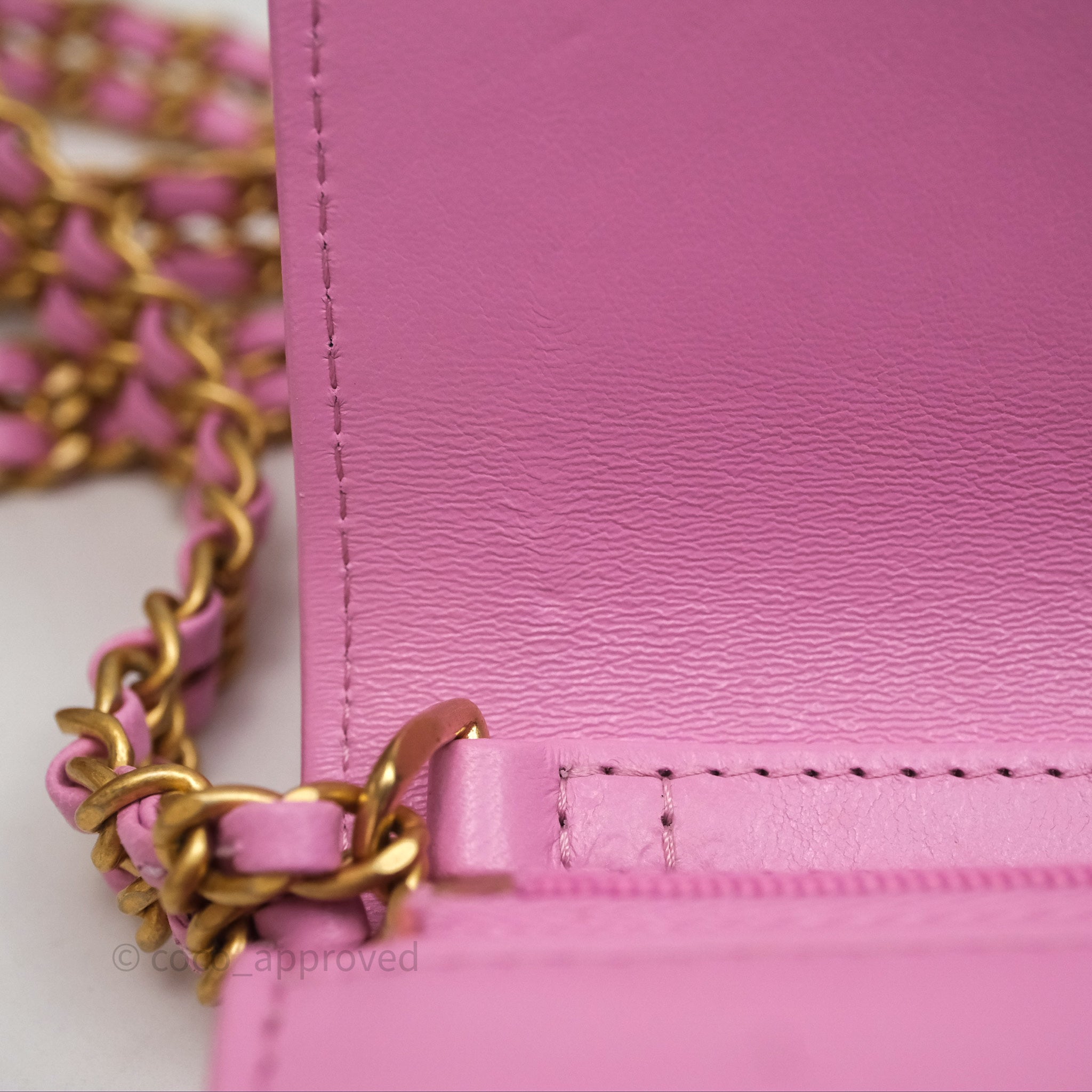 Chanel CC Chain Wallet On Chain WOC in Pink Lambskin with Aged Gold Hardware - Luxury Crossbody Bag for Women, Perfect for Evening Out & Special Occasions