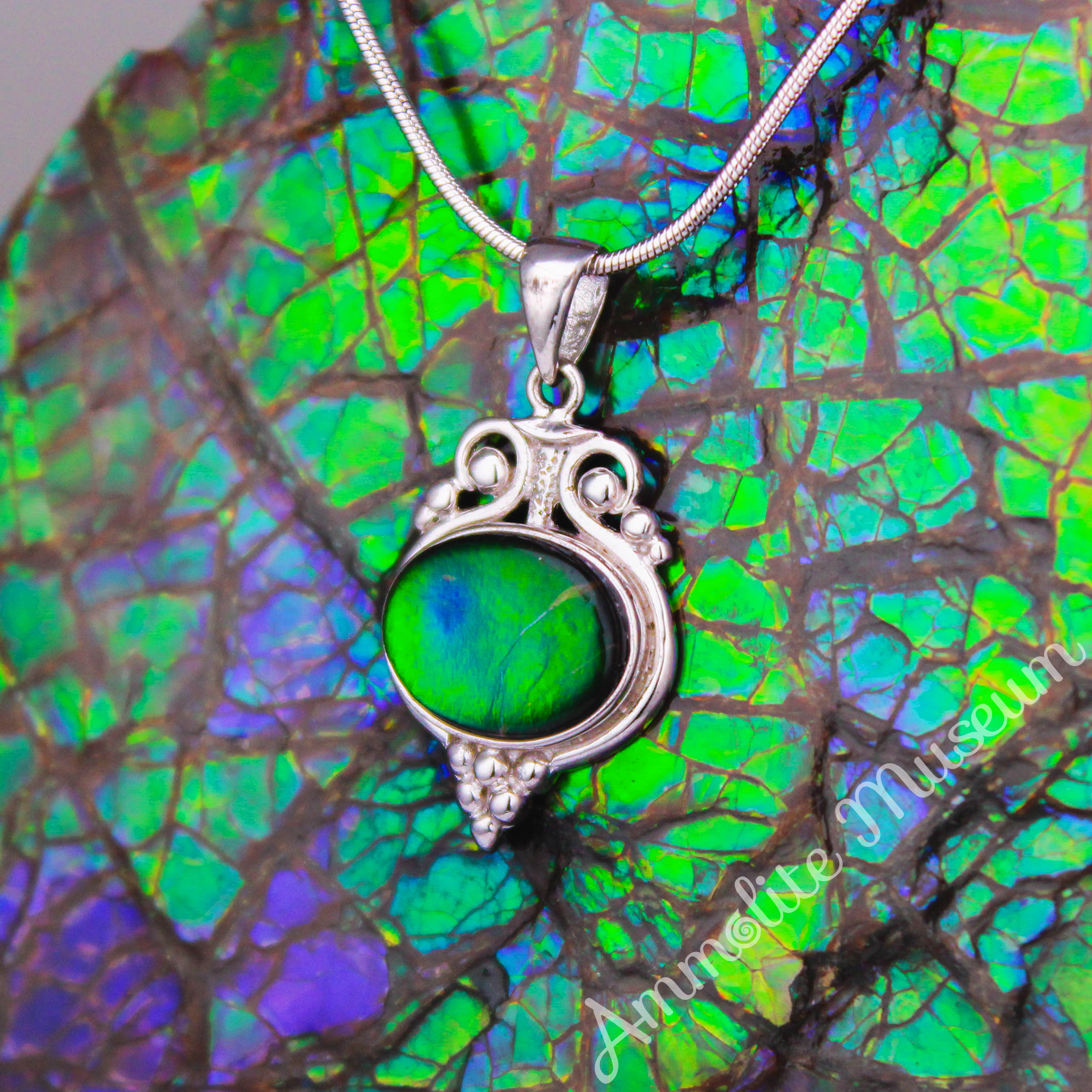 Natural Ammolite Sterling Silver Oval Pendant Necklace – Elegant Jewelry for Women, Gift for Her, Birthday & Anniversary Present