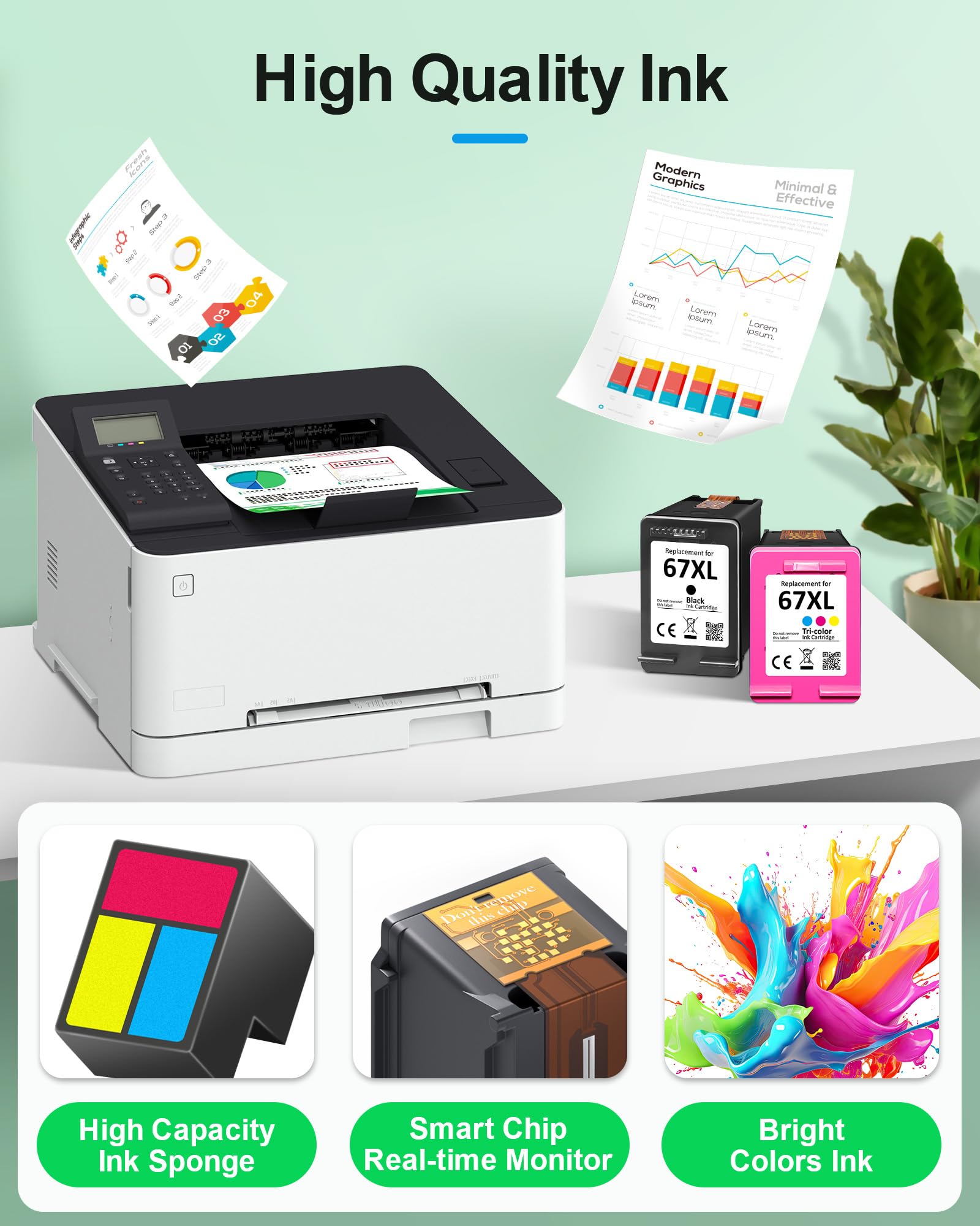 HP 67XL High Yield Ink Cartridges Combo Pack - Black & Color (2-Pack) | Compatible with DeskJet 2755e, 2700, 2855e & ENVY 6055e, 6000 Printers | Perfect for Home Office Printing, School Projects & Small Business Documents