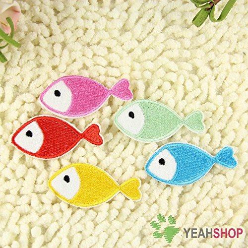 Colorful Fish Iron-On Fabric Patches - Set of 5 - DIY Sewing & Clothing Repair - Perfect for Jeans, Jackets, Backpacks & Kids Crafts