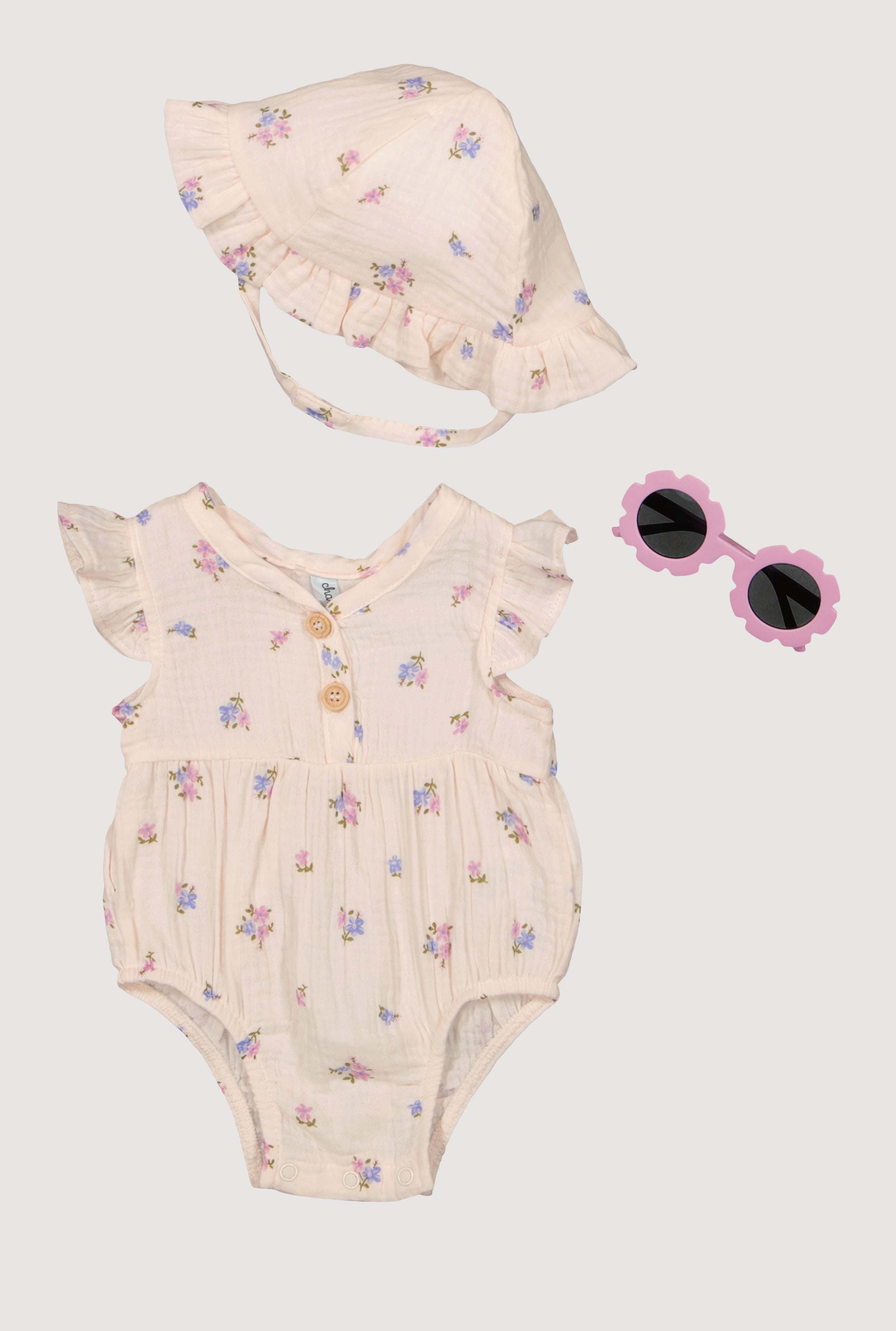 Adorable Baby Girls 0-9 Months Floral Romper Set with Matching Hat & Sunglasses - Perfect for Summer Outfits, Photo Shoots & Special Occasions