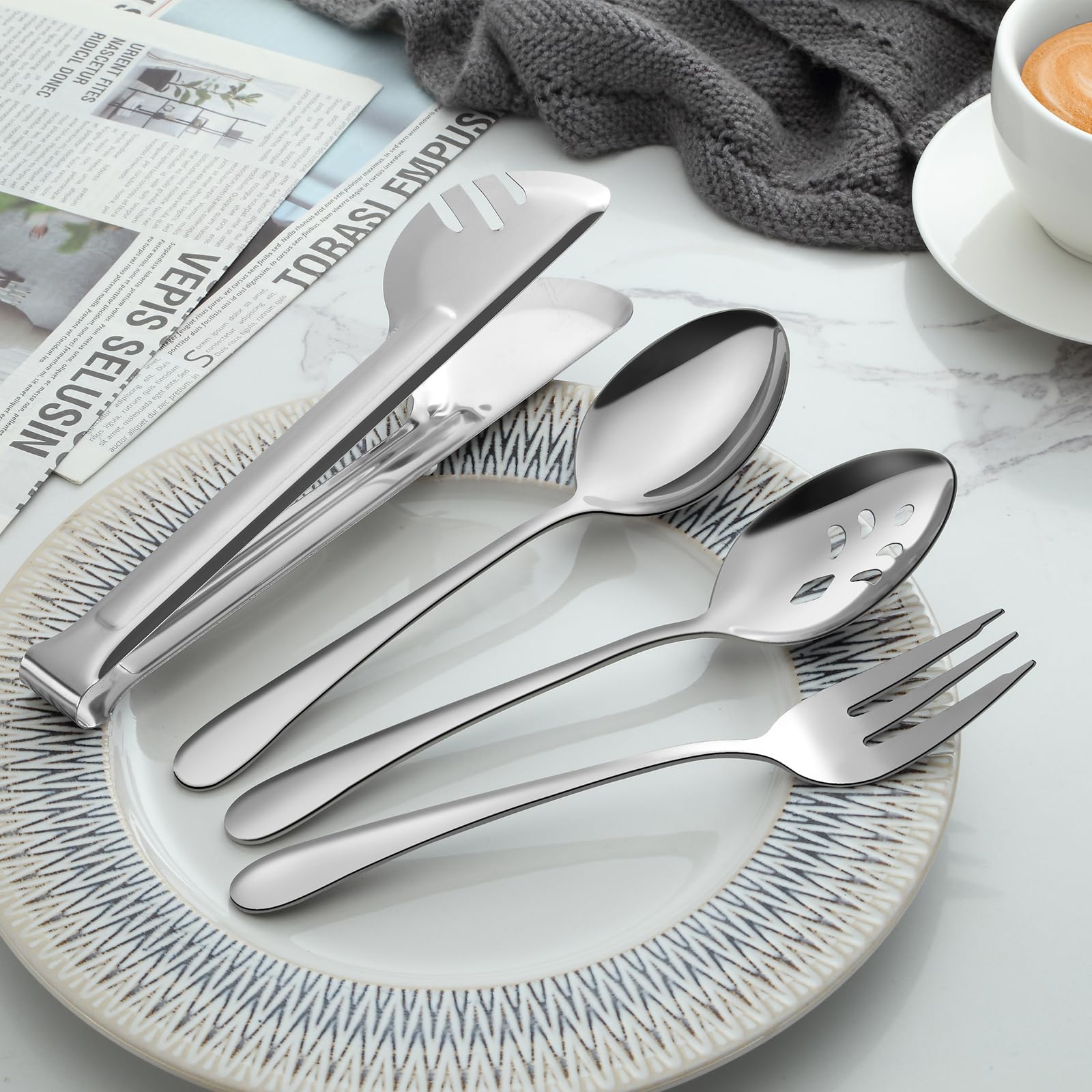 Premium 16-Piece Stainless Steel Serving Utensil Set - Includes Serving Spoons, Slotted Spoons, Forks & Tongs - Perfect for Parties, Buffets, Banquets & Catering Events - Durable & Elegant Kitchen Tools for Entertaining
