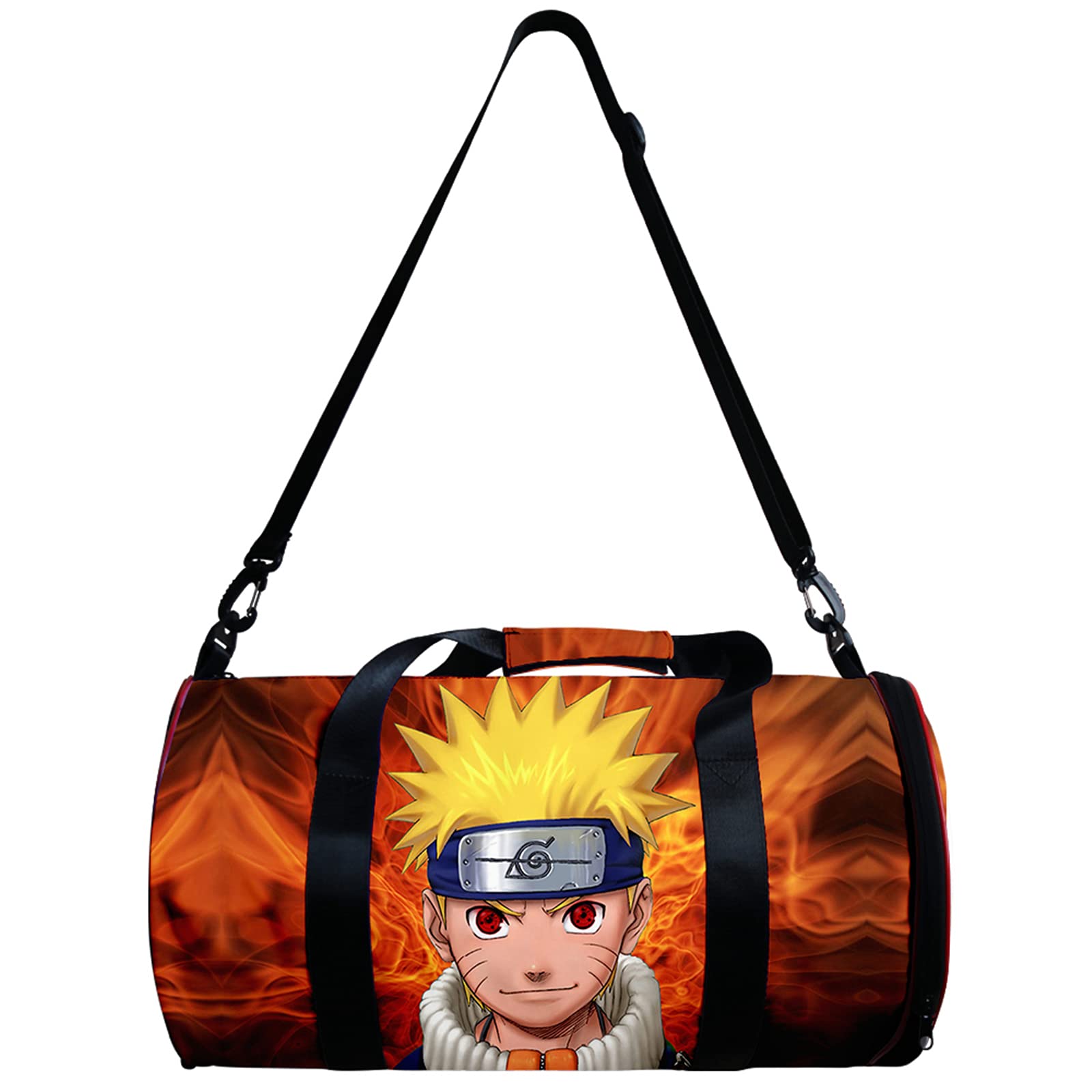 Anime Gym Bag Large Capacity - Manga Sports Duffel Bag with Shoe Compartment (Naruto Fire Design) for Gym, Travel & Cosplay | HANDAFA
