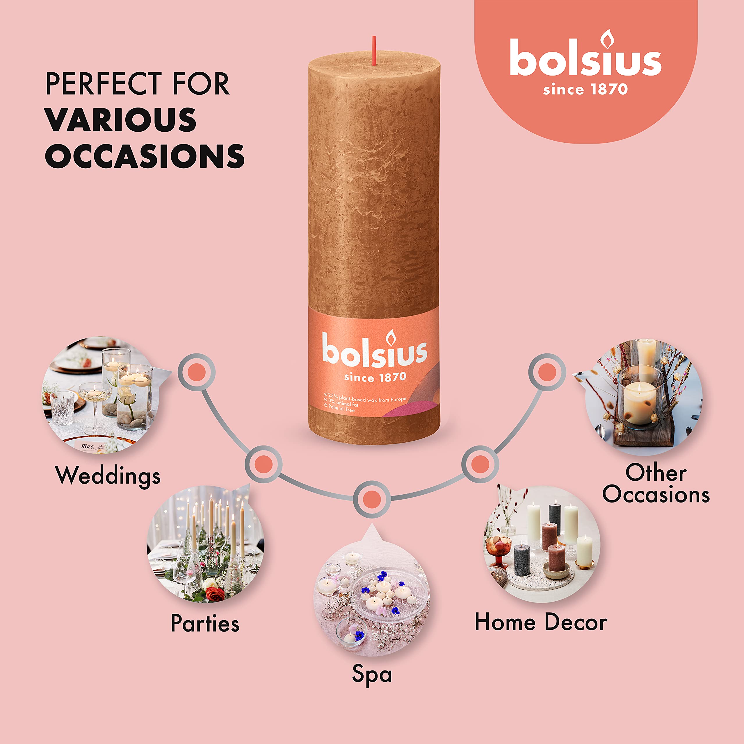 BOLSIUS 4 Pack Spice Brown Rustic Pillar Candles - 2.75