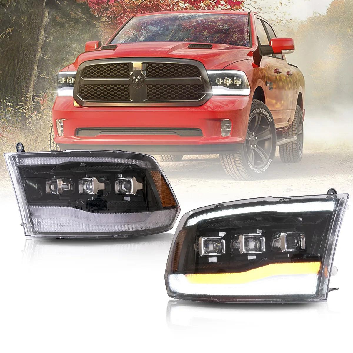 LED Headlight Assembly with Matrix Projector - Black - Compatible with 2009-2018 Dodge Ram 4th Gen 1500/2500/3500 - Upgrade Your Truck's Lighting for Night Driving & Off-Road Adventures