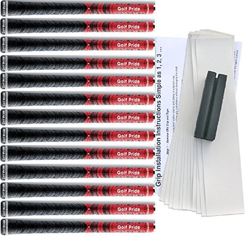 Premium Golf Pride New Decade MultiCompound Cord Midsize Red Golf Grip Kit - 13 Grips with Tape & Clamp - Perfect for Club Regripping & Performance Enhancement - Ideal for Golfers Seeking Better Control & Comfort