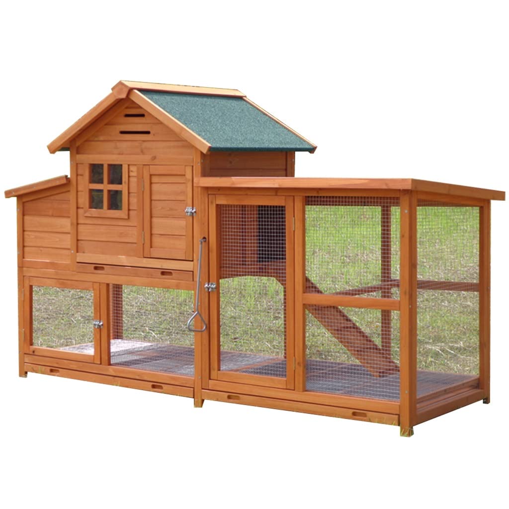 Premium Outdoor Chicken Coop & Rabbit Hutch - Wooden Poultry House with Nesting Box, Ventilation Door, Removable Tray & Ramp - 76