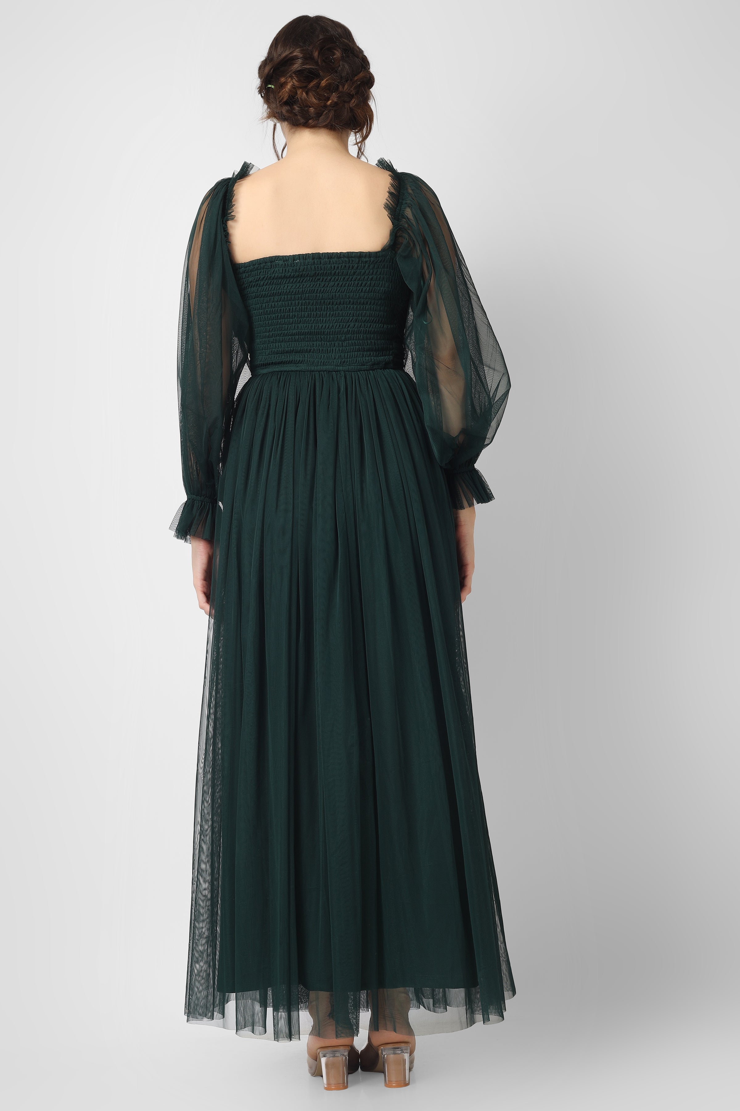 Lana Emerald Green Tulle Dress for Women | Elegant Evening Gown for Prom, Wedding & Special Occasions