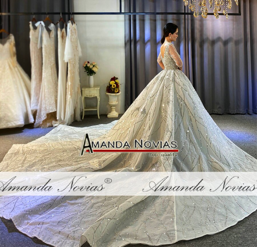 Off-White Silver Beaded Wedding Dress - Amanda Novias Original Bridal Gown for Bride | Perfect for Church Ceremony, Beach Wedding & Formal Reception