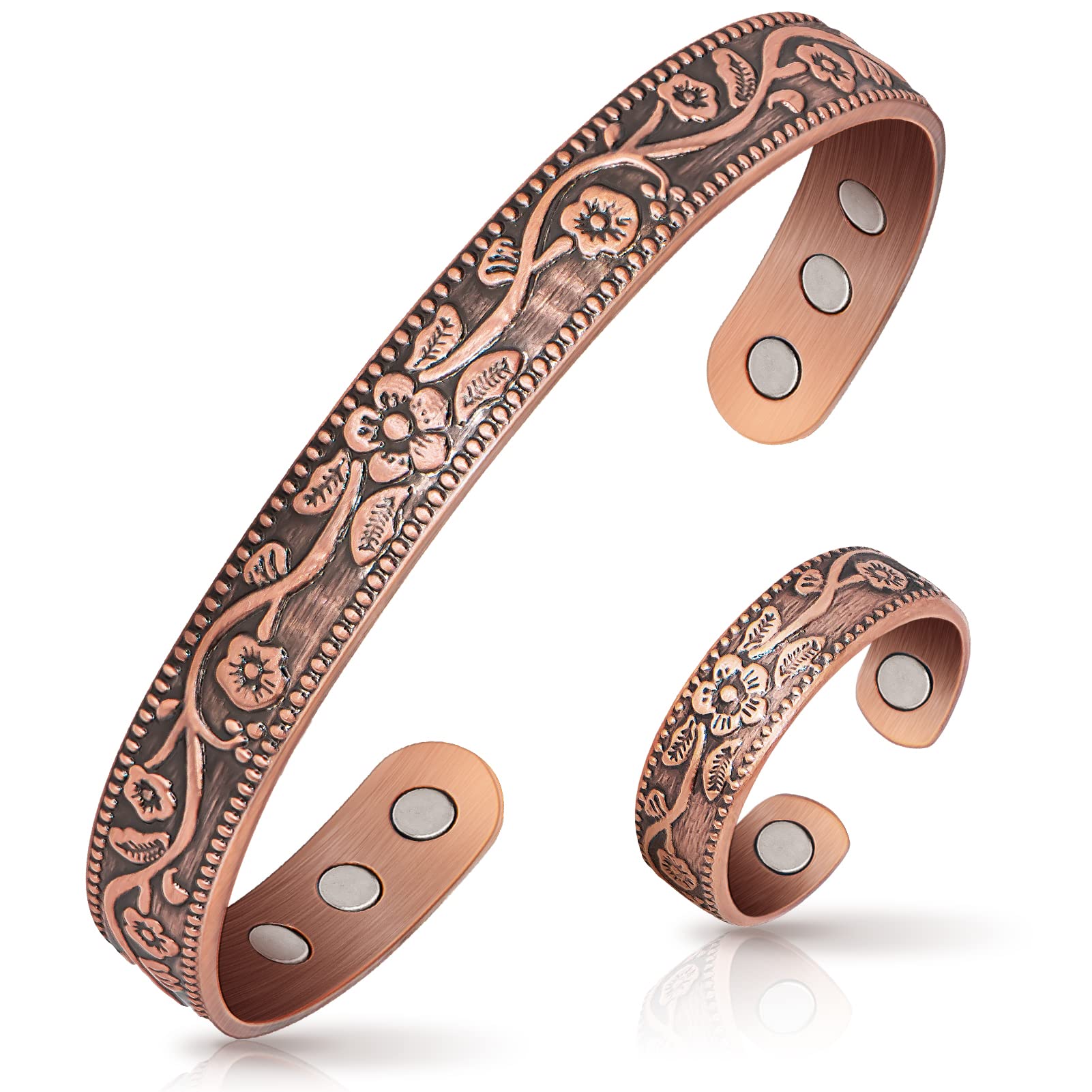 Lymphatic Drainage Ring & Copper Bracelet Set for Women - 100% Pure Solid Copper Magnetic Jewelry for Detox & Wellness - Perfect Gift for Spa, Yoga, and Relaxation Therapy