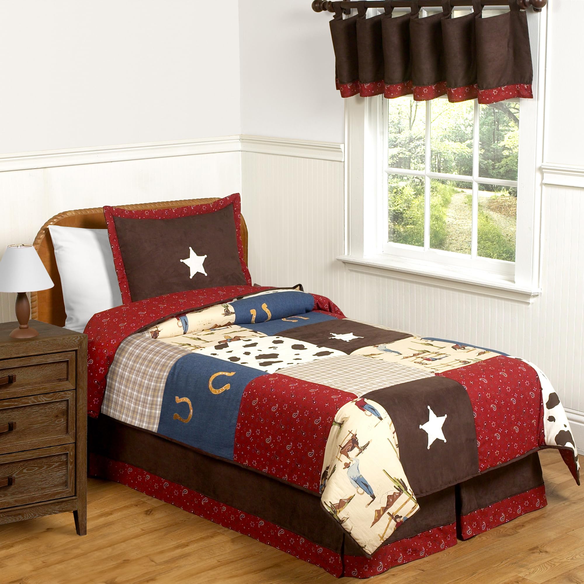 Wild West Cowboy Western Kids Bedding Set - 4 Piece Twin Size Comforter, Sheet & Pillowcase - Perfect for Cowboy Themed Bedrooms & Western Decor