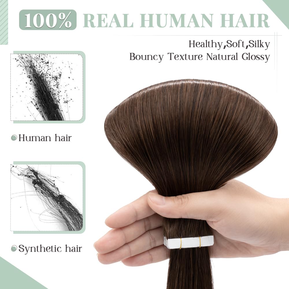 20pcs 30g Tape in Hair Extensions 100% Remy Human Hair - Balayage Medium Brown #04, 22 Inch Seamless Skin Weft Straight Extensions for Volume & Length | Perfect for Weddings, Parties & Daily Styling