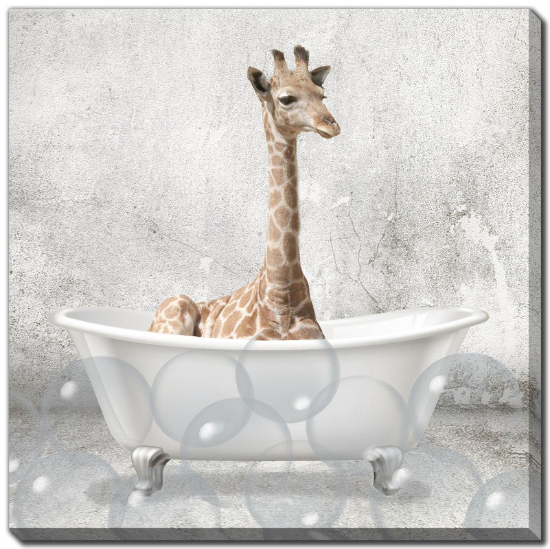 Bathtime Friends III Wall Art - Light Brown & White 18x18 Inches - Perfect for Bathroom, Nursery & Kids Room Decor