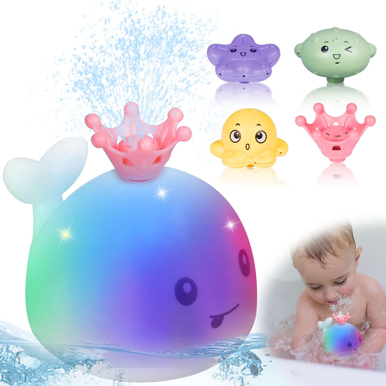 Whale Bath Toy Automatic Spray Light Up Water Baby Bath Toy, Induction Sprinkler Bathtub Shower Toys for Toddlers Infants Kids, Pool Shower Bathroom Toys Spray Water Baby Toy for Fun Bath Time and Learning Play