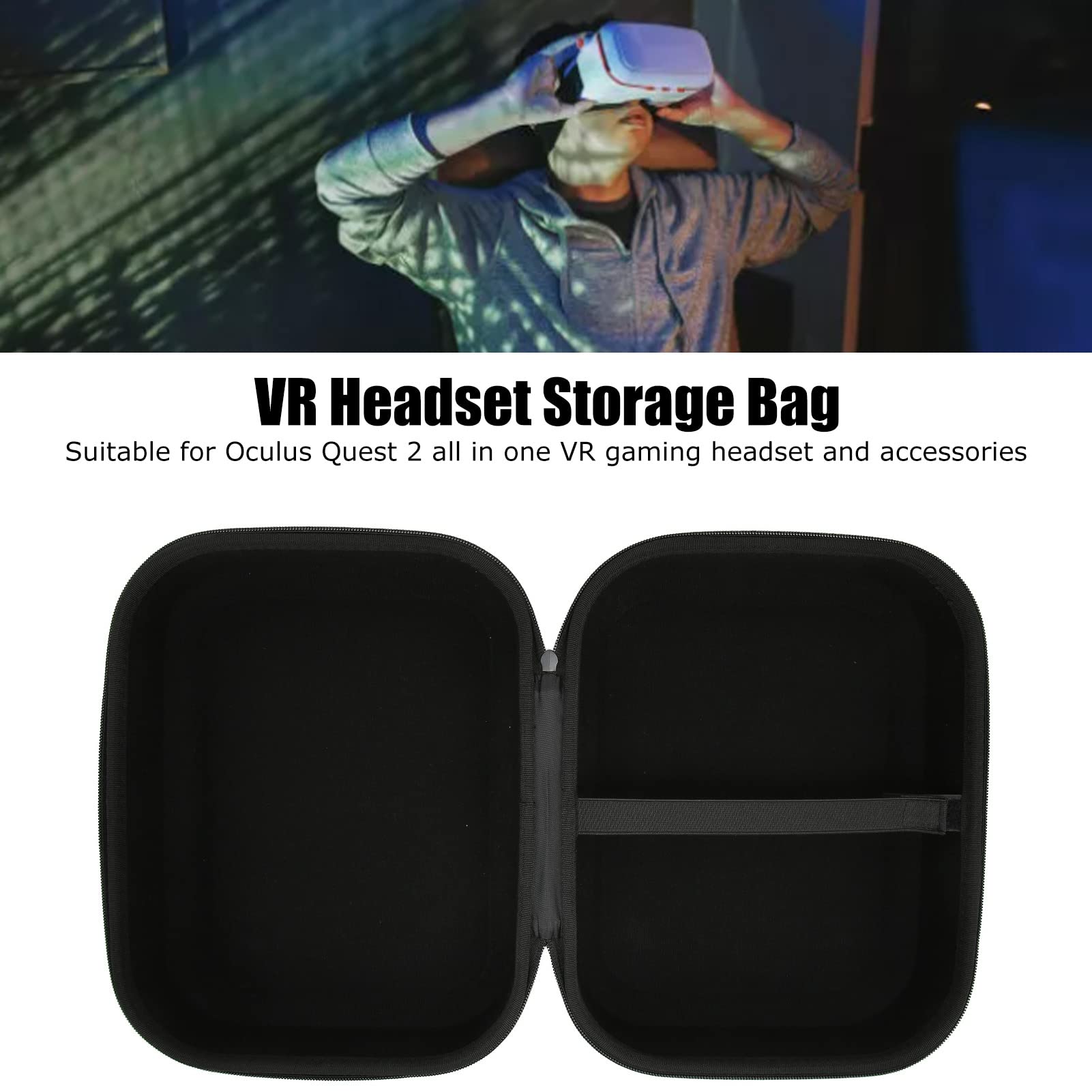 VR Headset Carrying Case - Durable Hard Shell Travel Storage Bag for Oculus Quest 2, Large Capacity Lightweight Protective Cover to Prevent Scratches - Perfect for Travel, Gaming Events & Safe Storage