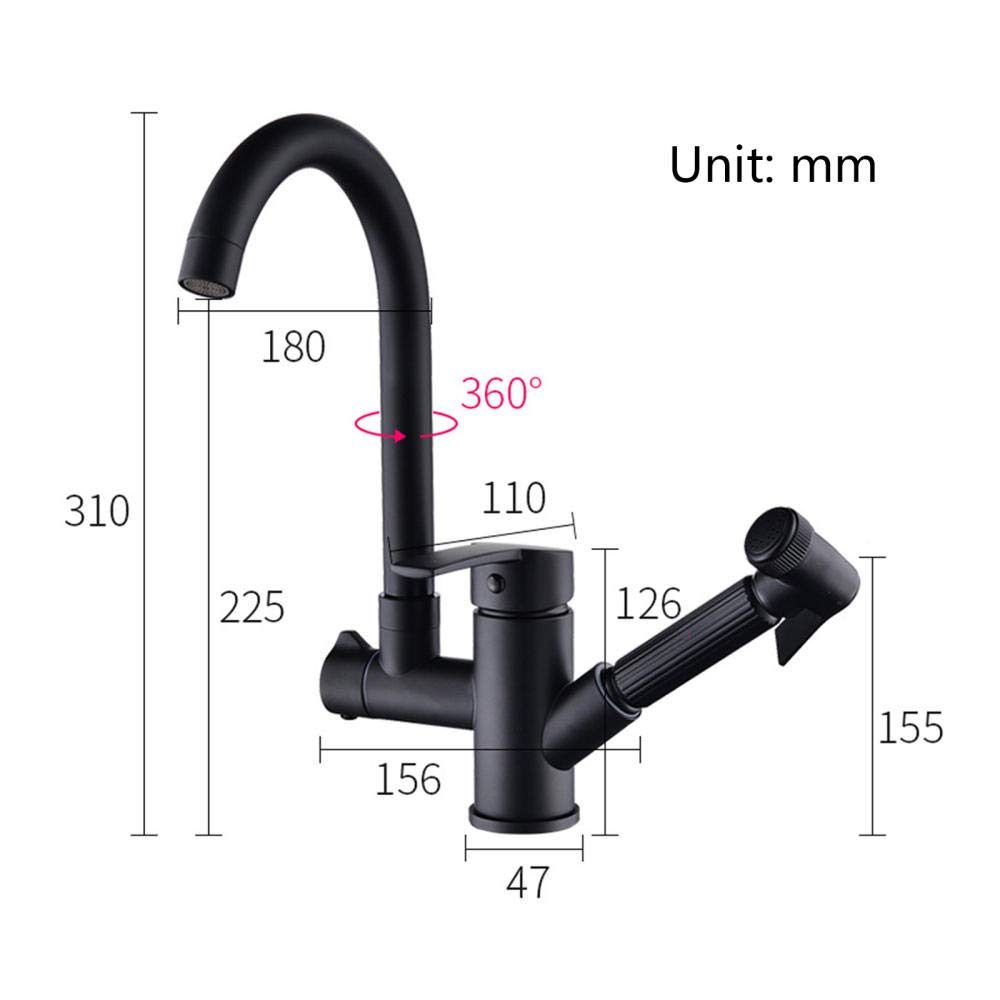 Brass Black Kitchen Sink Mixer Tap with Pull Out Spray Gun, Hot and Cold Water, Retractable Rotating Faucet for Modern and Stylish Kitchens