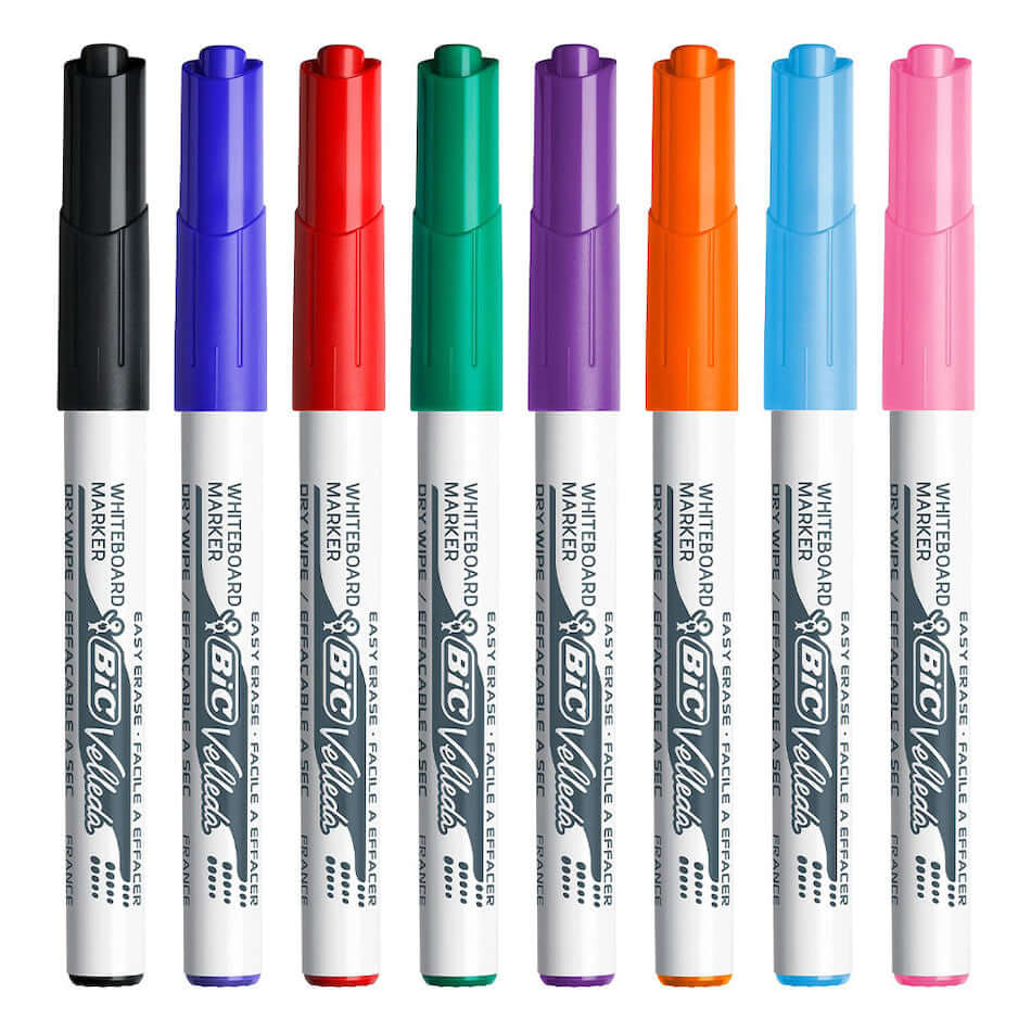BIC Velleda 1741 Whiteboard Markers - Assorted Colors, Pack of 8 - Perfect for Office, Classroom & Home Use