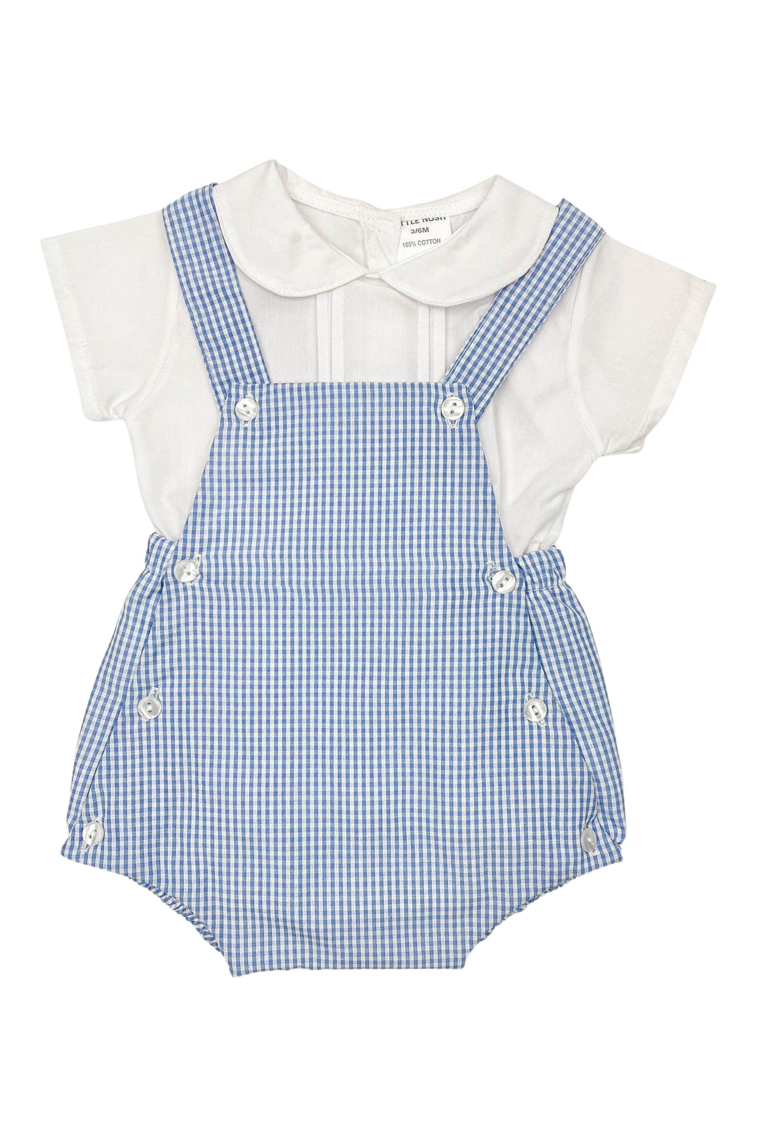 Lucifer Blue Gingham Dungaree Romper Set - Stylish Baby Jumpsuit for Boys & Girls | Perfect for Playdates, Photo Shoots & Casual Outings