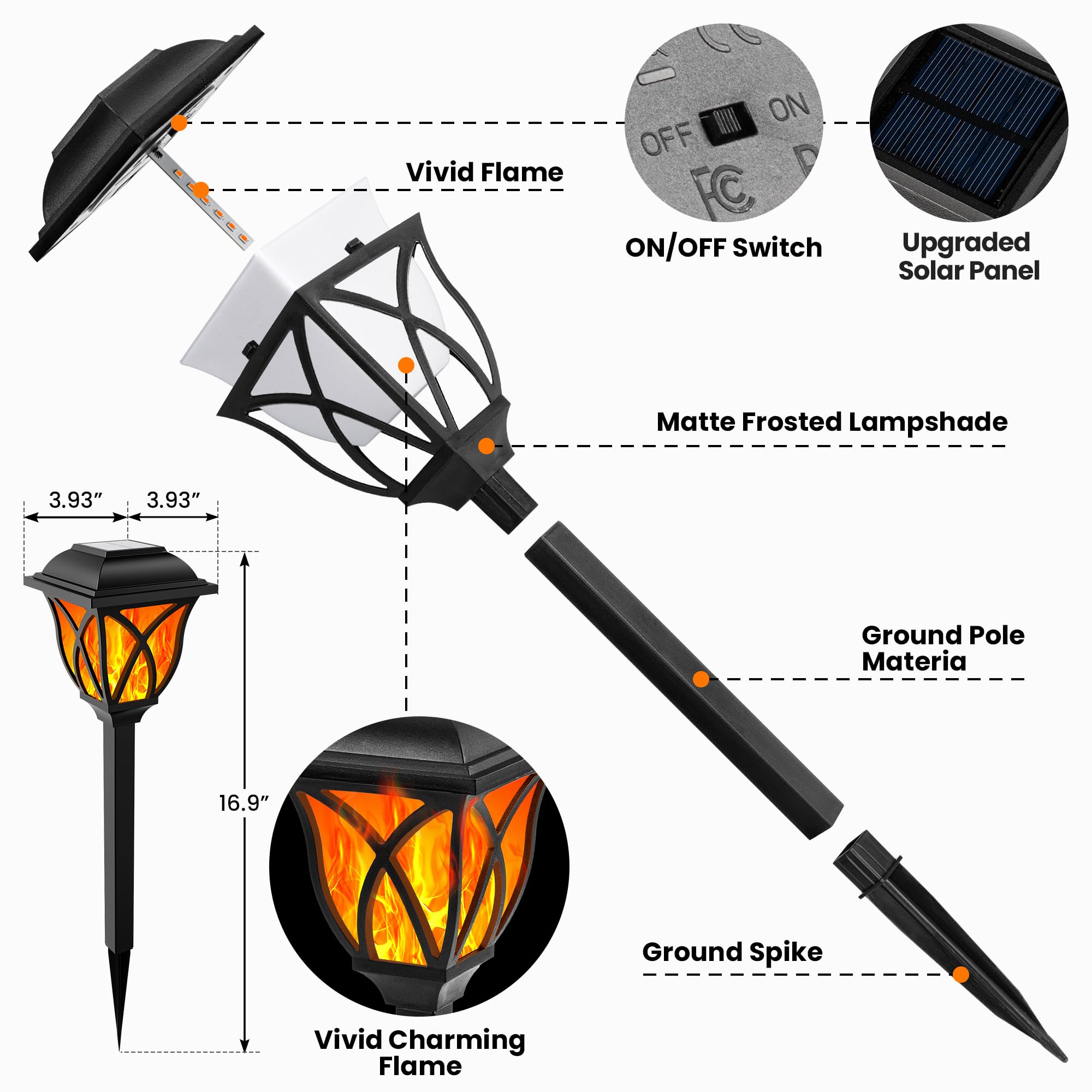 8 Pack Solar Torch Lights Outdoor Waterproof - Flickering Flame LED Solar Lights for Garden, Yard, Patio, Pathway - Perfect for Porch Decor, Camping, Balcony & Landscape Lighting at Night