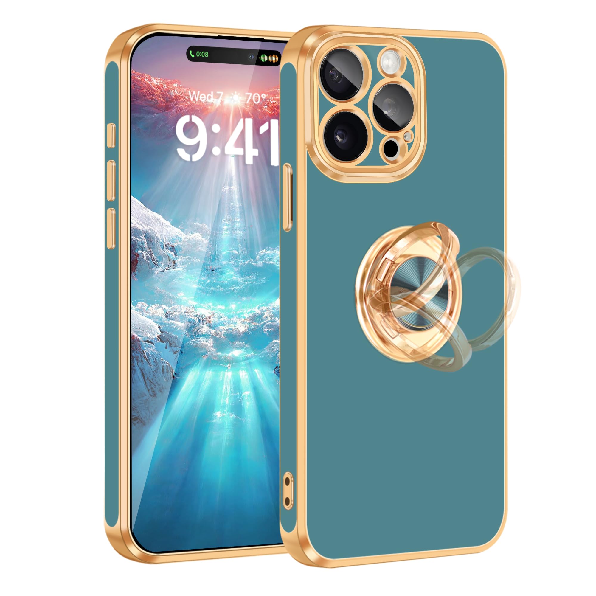 **Magnetic Shockproof iPhone 15 Pro Max Case with 360° Ring Holder & Kickstand – Slim Thin Protective Cover for Men & Women (6.7