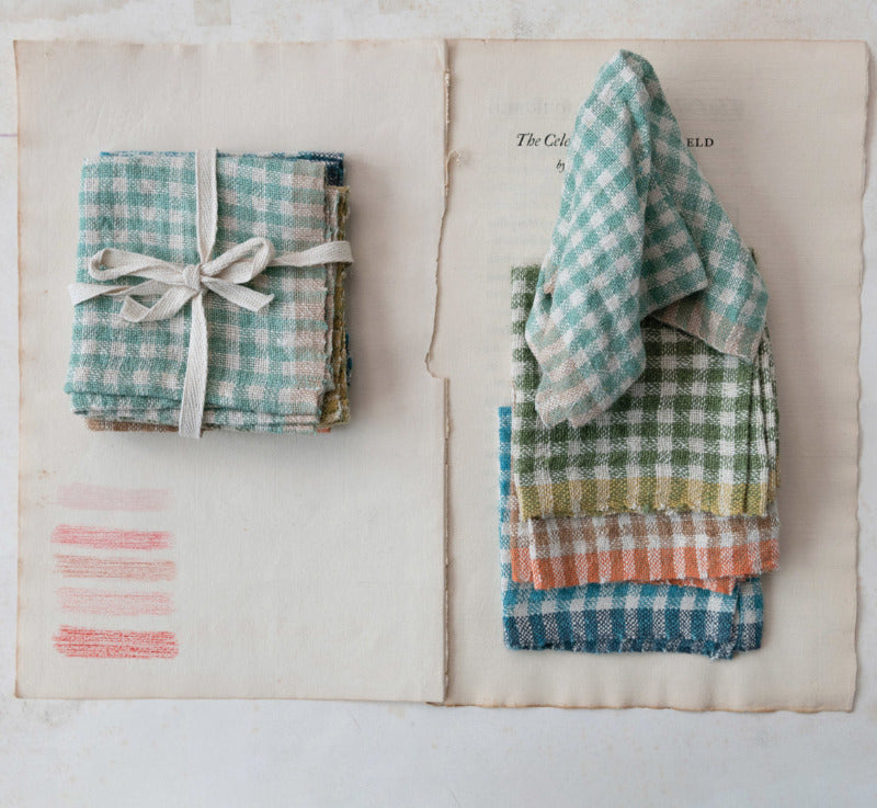 Premium Linen Blend Gingham Napkins - 12 Pack, 18x18 Inch - Soft & Absorbent for Dinner Parties, Picnics, and Wedding Decor