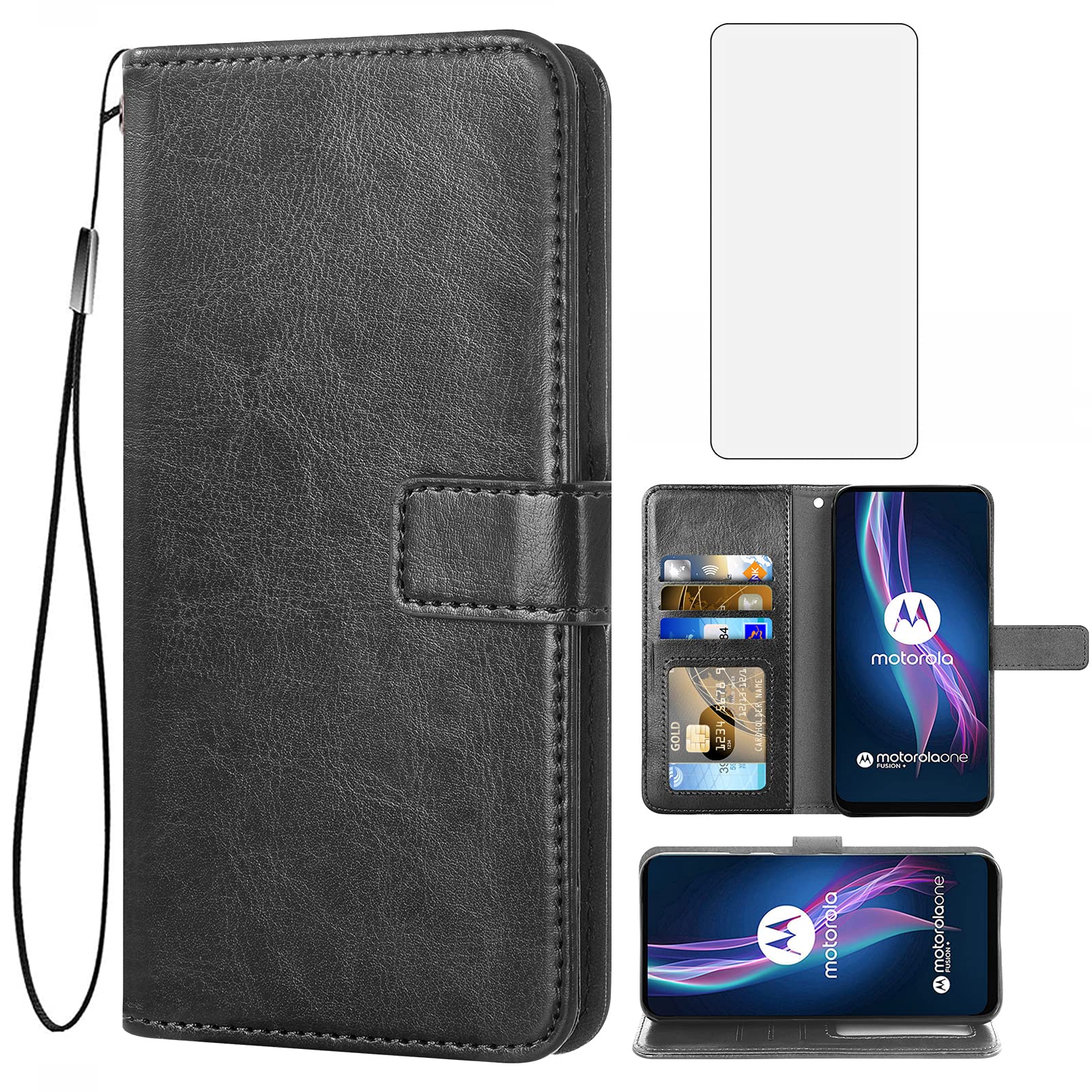 Moto One Fusion+ Wallet Case with Card Holder & Stand - Black for Men & Women | Durable Phone Accessories for Daily Use