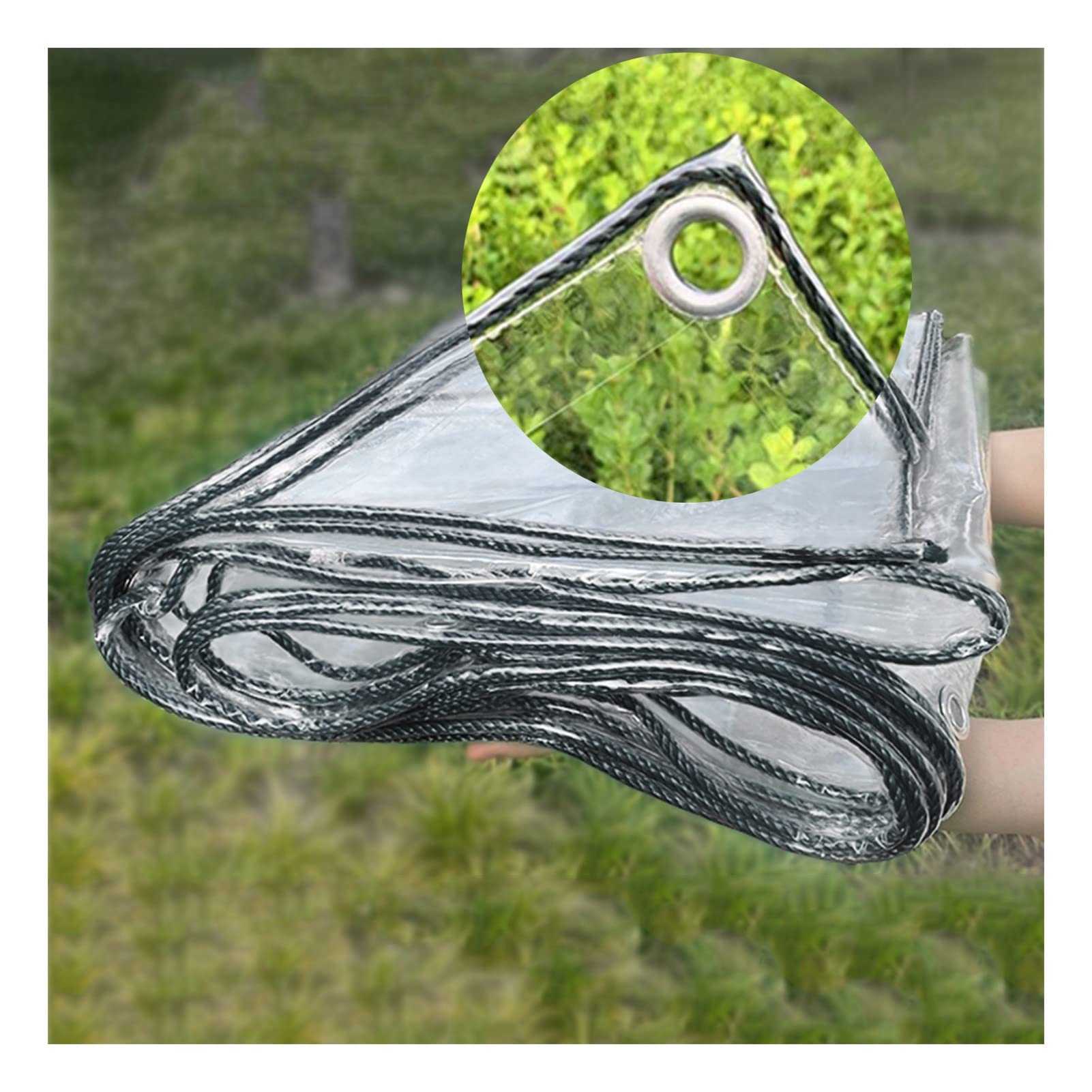 Heavy Duty Clear PVC Waterproof Tarp - 0.5mm Thick Transparent Tarpaulin with Reinforced Eyelets for Camping, Greenhouse Cover, Balcony Protection, Boat Cover, Outdoor Furniture Protection (2.4x7m, Customizable Sizes)