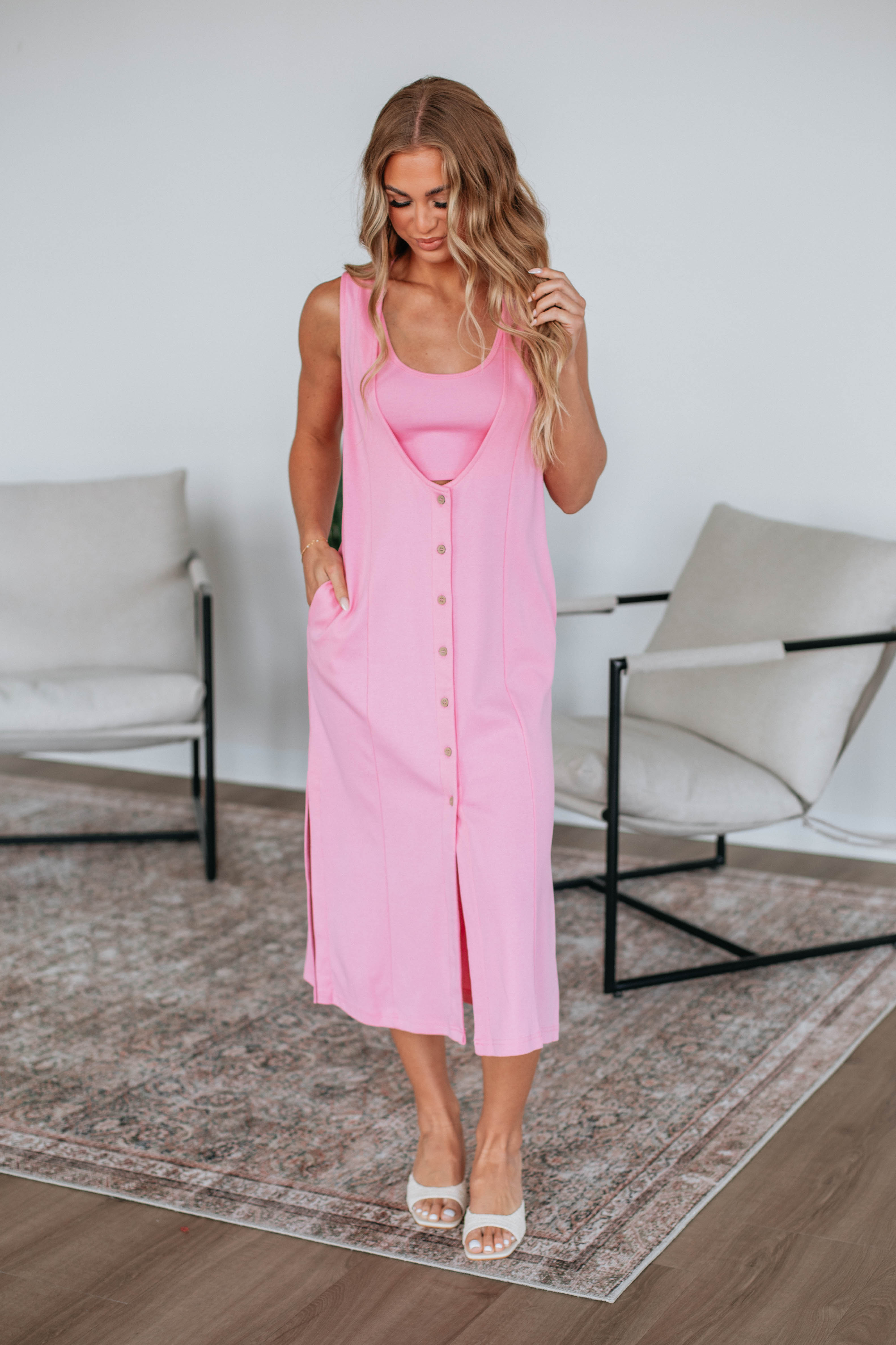 Alina Two Piece Dress Set for Women - Trendy Bubblegum Pink Outfit | Perfect for Summer, Beach Vacations & Casual Outings