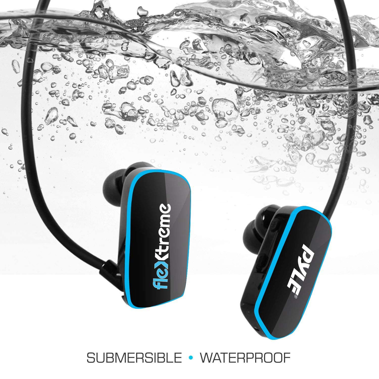 Pyle Flextreme Waterproof Sports MP3 Player Headphones - 8GB Memory, Rechargeable USB, Comfortable Earbuds for Swimming, Jogging, Gym & Underwater Activities (PSWP14BK) - Perfect for Workouts, Running, Cycling & Water Sports
