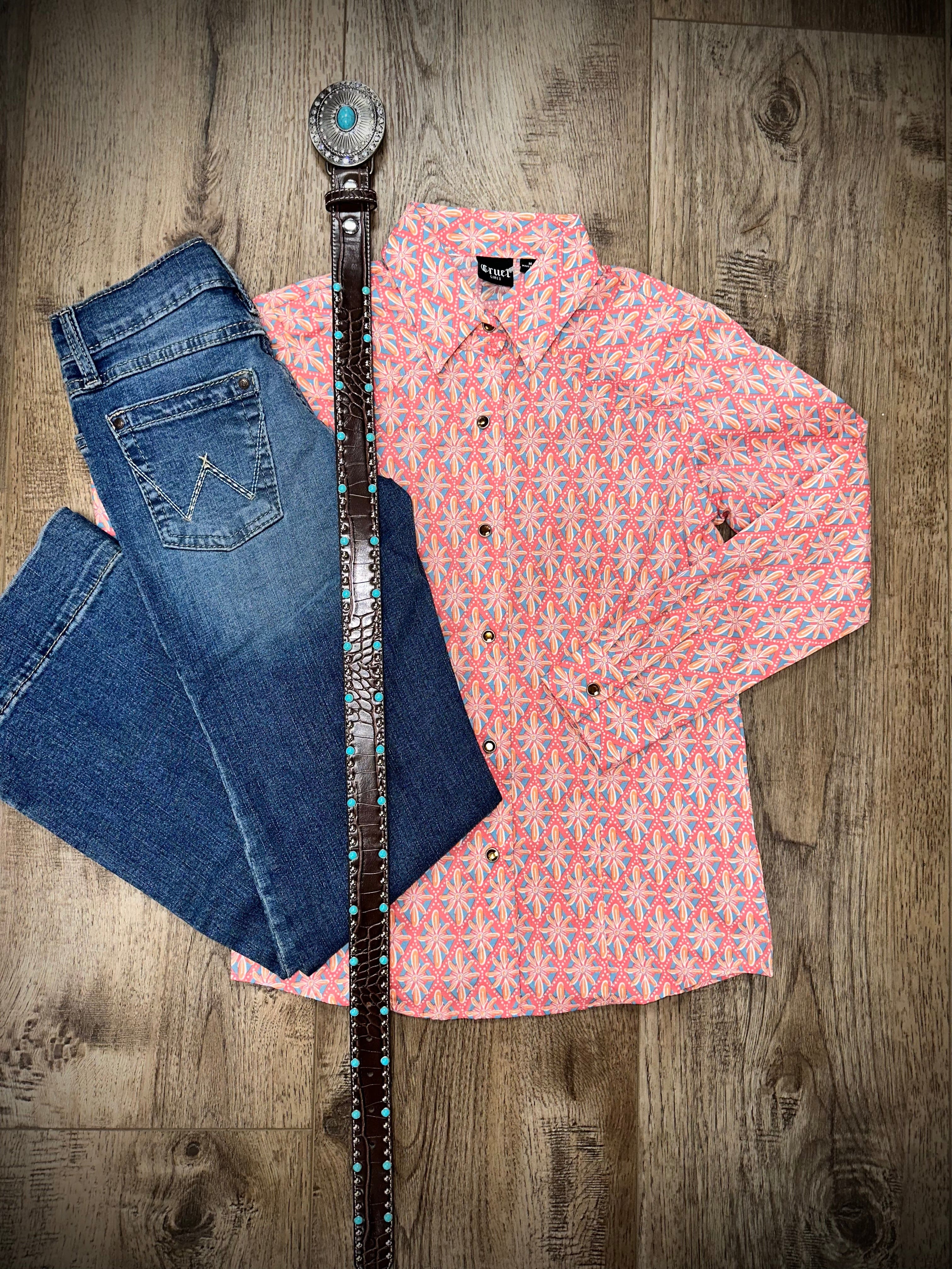 Cruel Girl Pink Geo Print Snap Down Kids Shirt - Stylish & Comfortable Toddler Top for Playdates, School & Family Outings