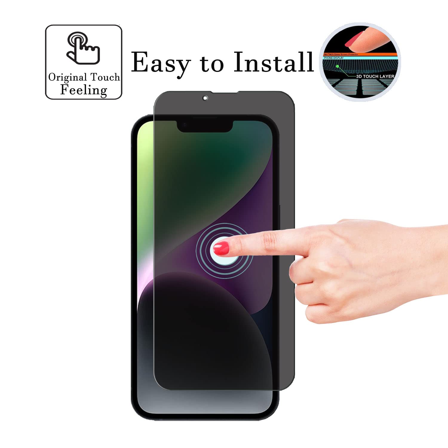 iPhone 14 Privacy Screen Protector 2+2 Pack - Anti-Spy 9H Tempered Glass for Privacy Protection
