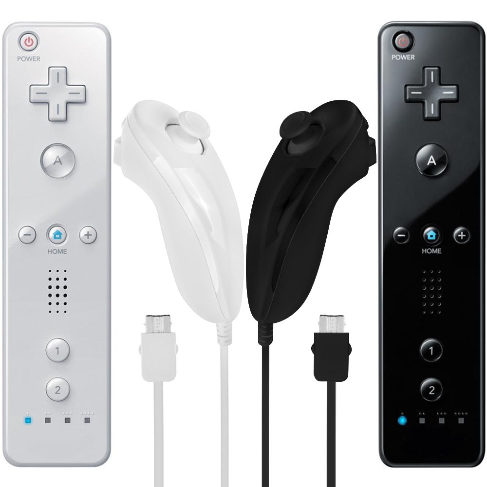 AFUNTA 2-Pack Replacement Nunchuk Controllers for Nintendo Wii U - Black & White - Perfect for Wii U Gaming, Fitness & Party Play